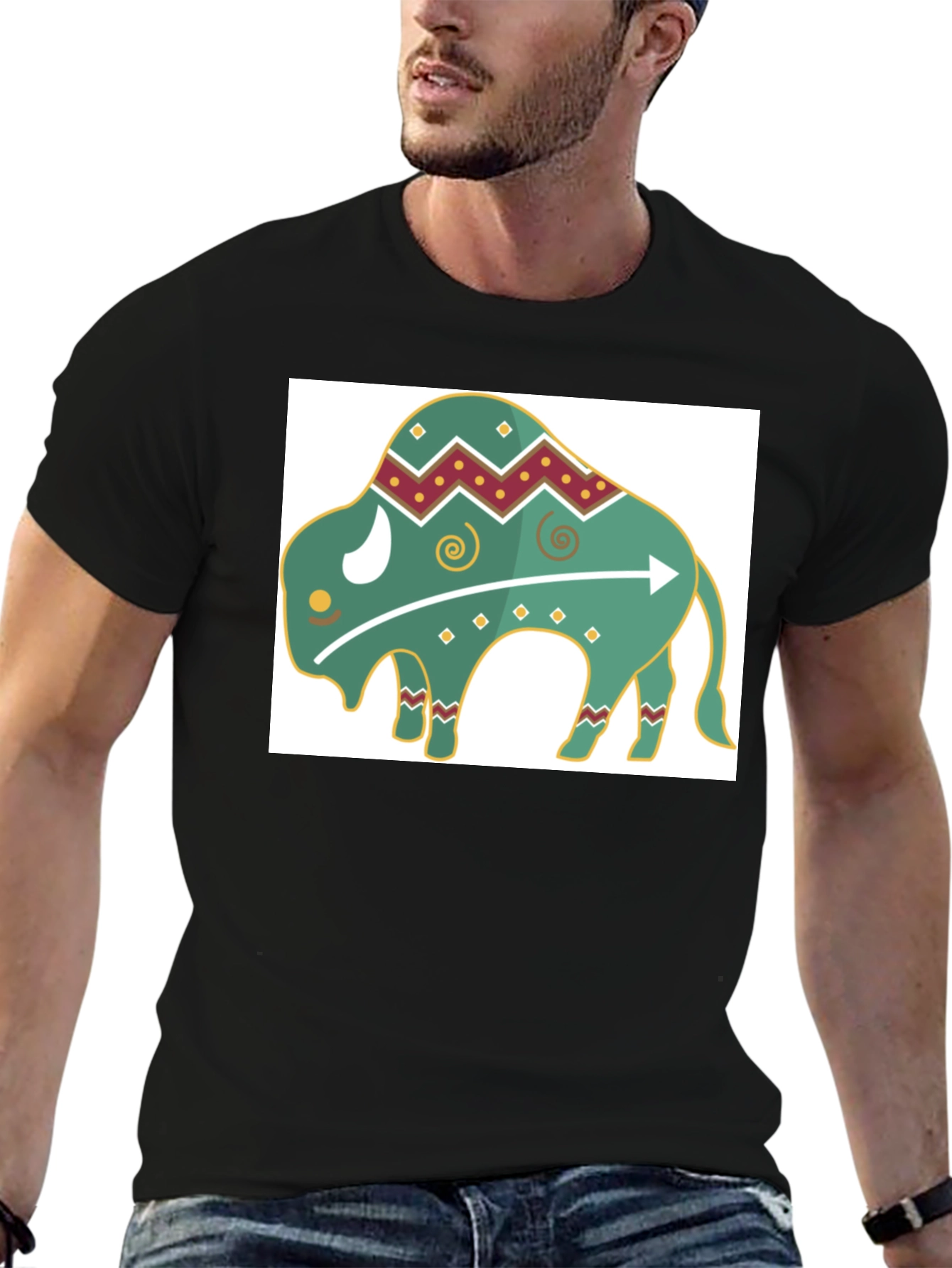 Trendy Buffalo Graphic Tee - Black Cotton Blend