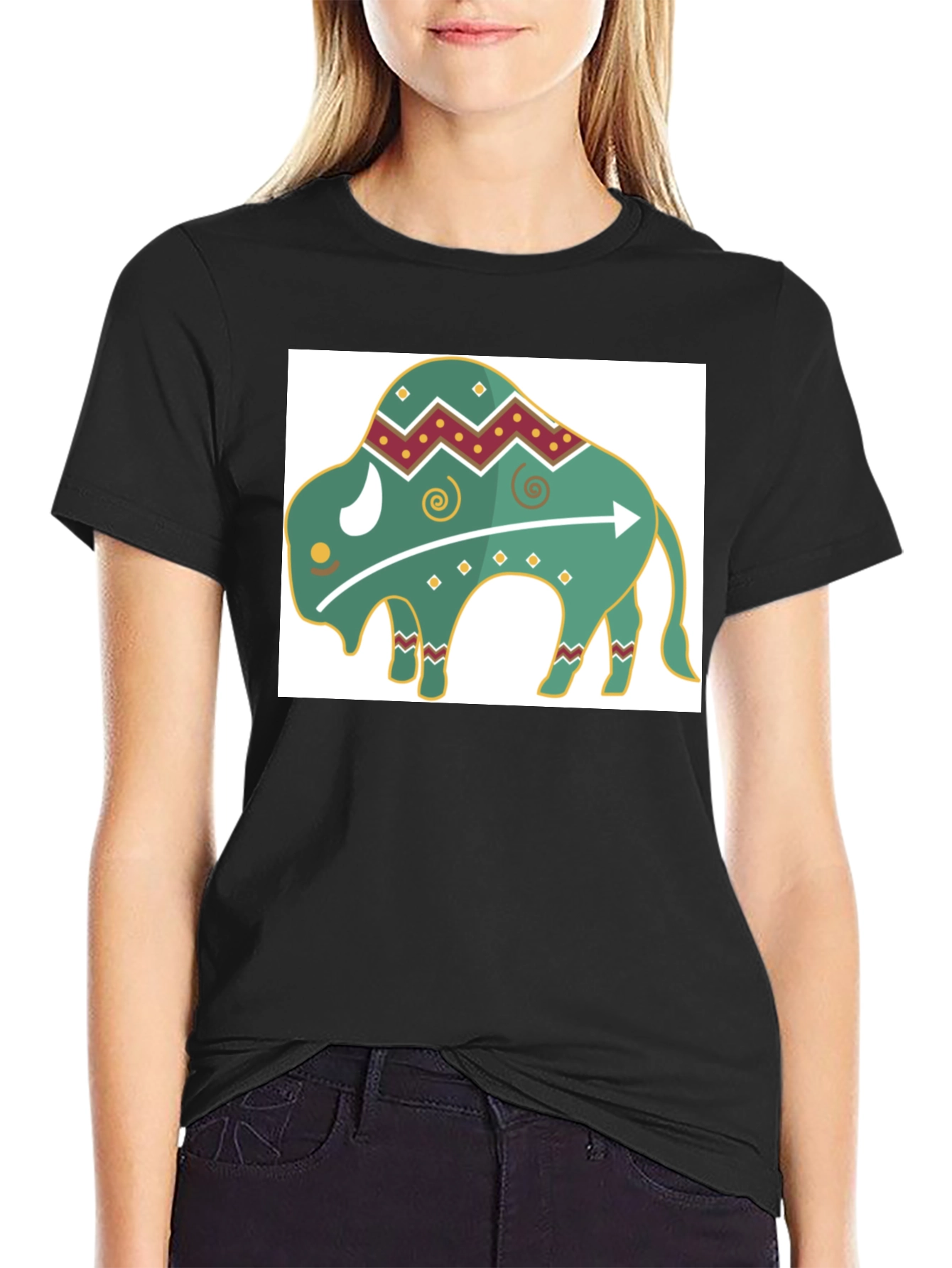 Trendy Buffalo Graphic Tee - Black Cotton Blend