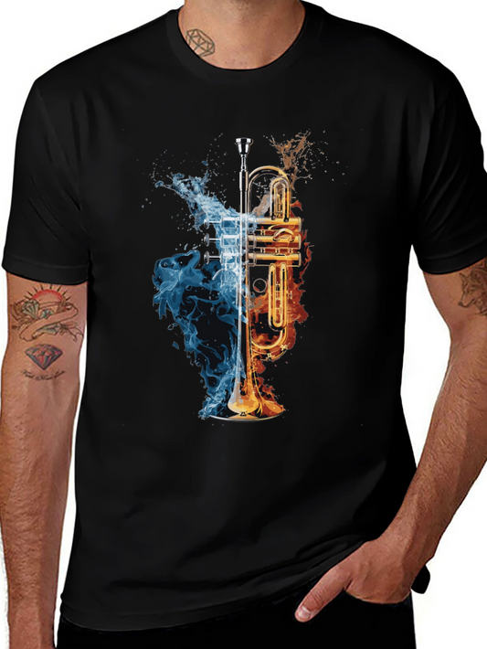 Fire and Ice Trumpet Graphic Tee - Cool Musician Shirt