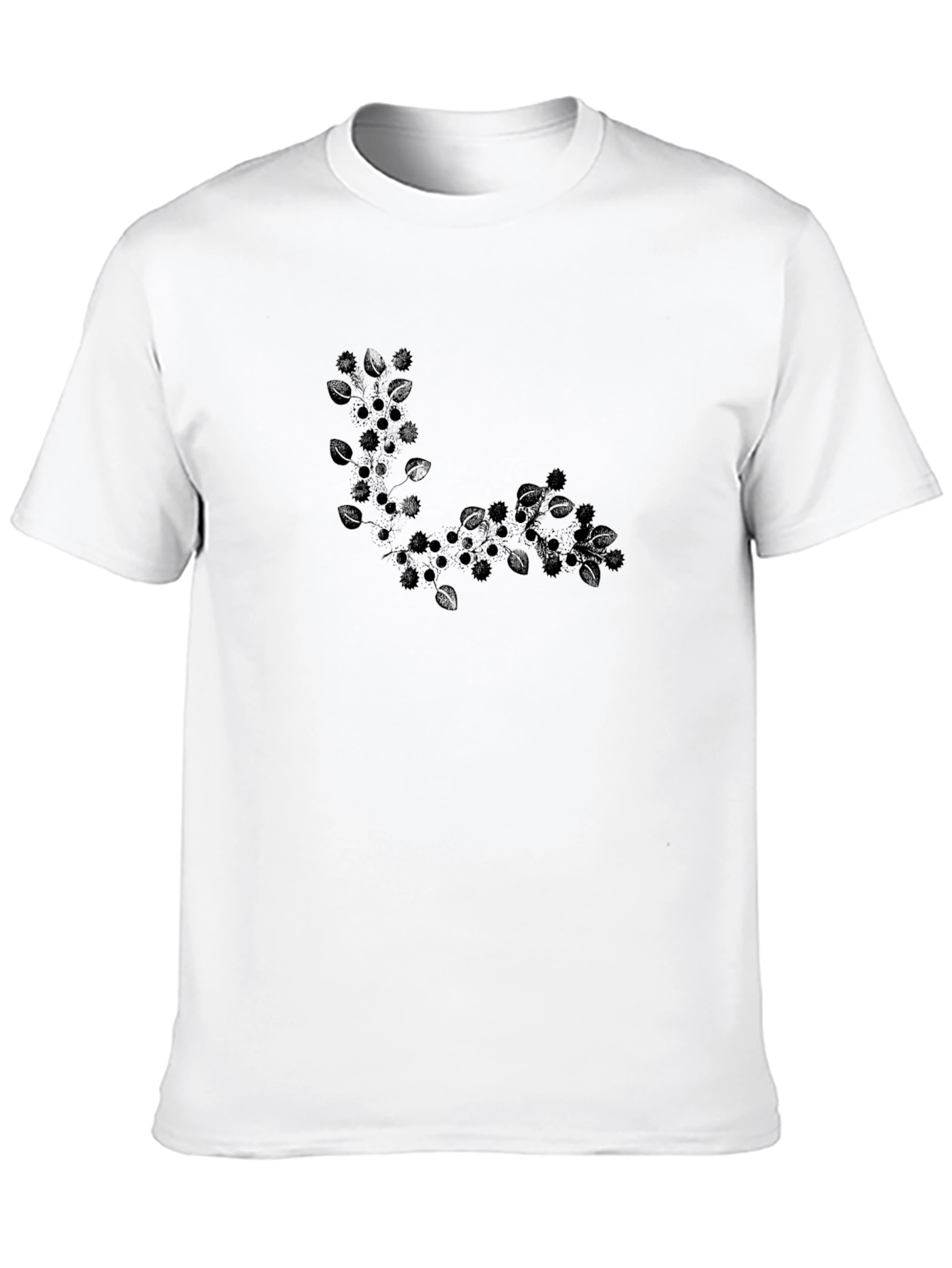 Black T-Shirt with Leafy Design