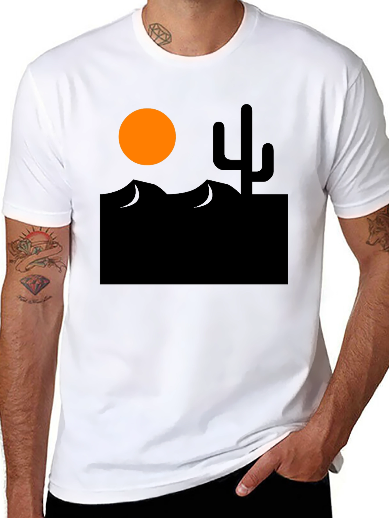 Desert Scene Graphic Tee - Black Cotton T-Shirt
