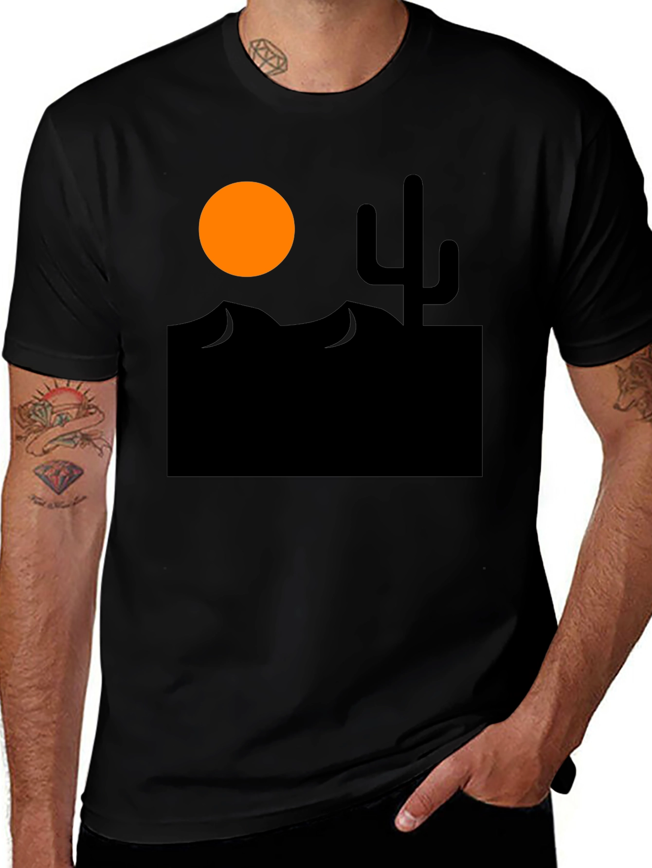 Desert Scene Graphic Tee - Black Cotton T-Shirt