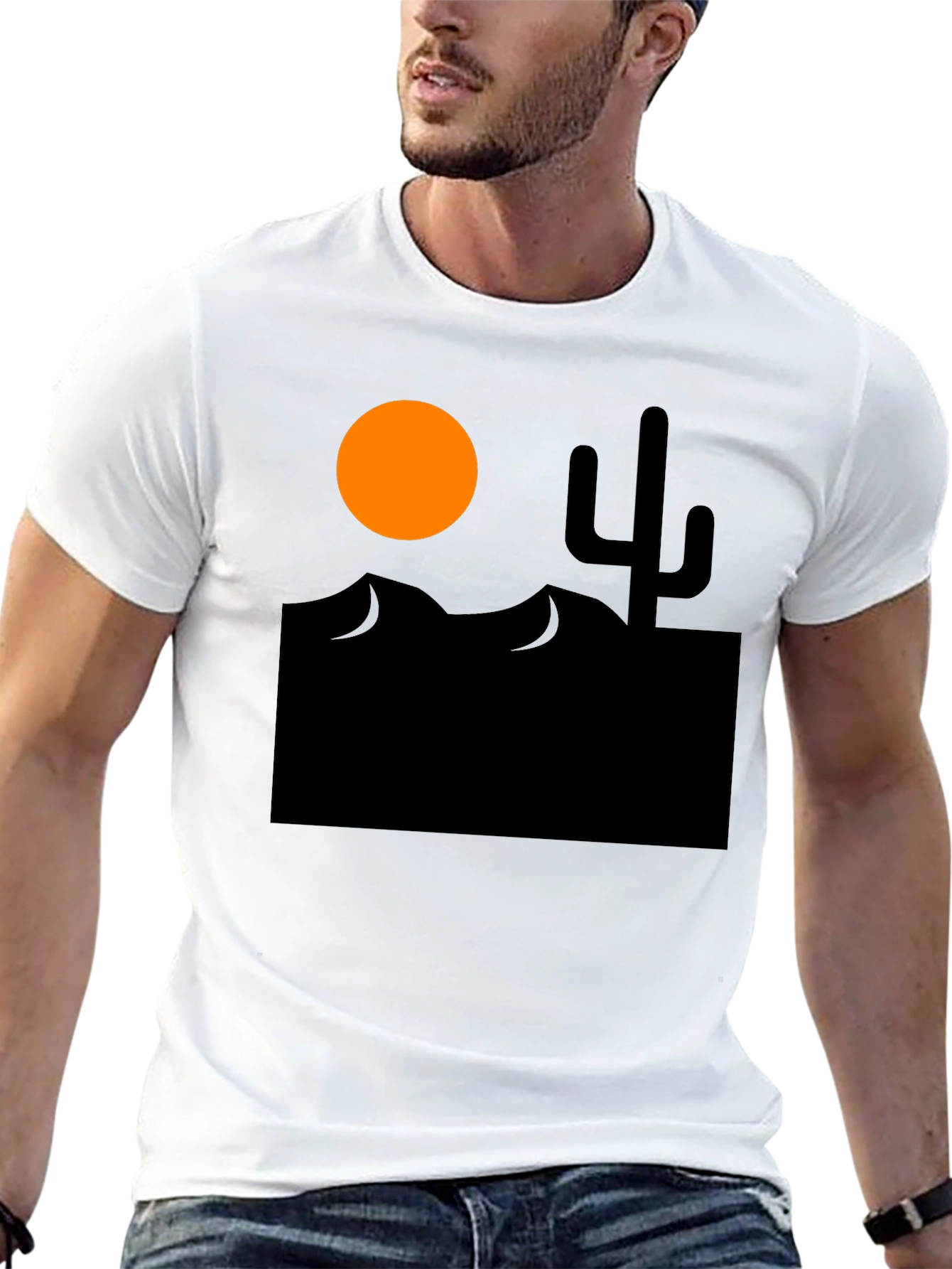Desert Scene Graphic Tee - Black Cotton T-Shirt