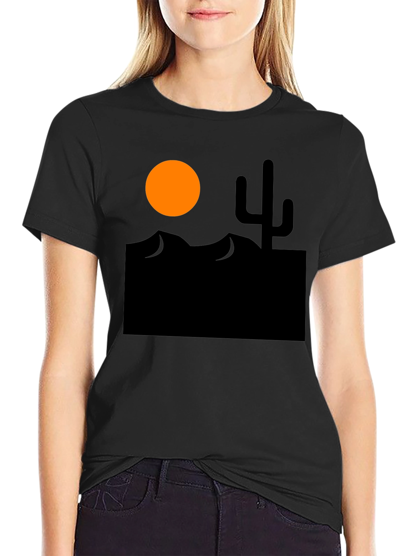 Desert Scene Graphic Tee - Black Cotton T-Shirt