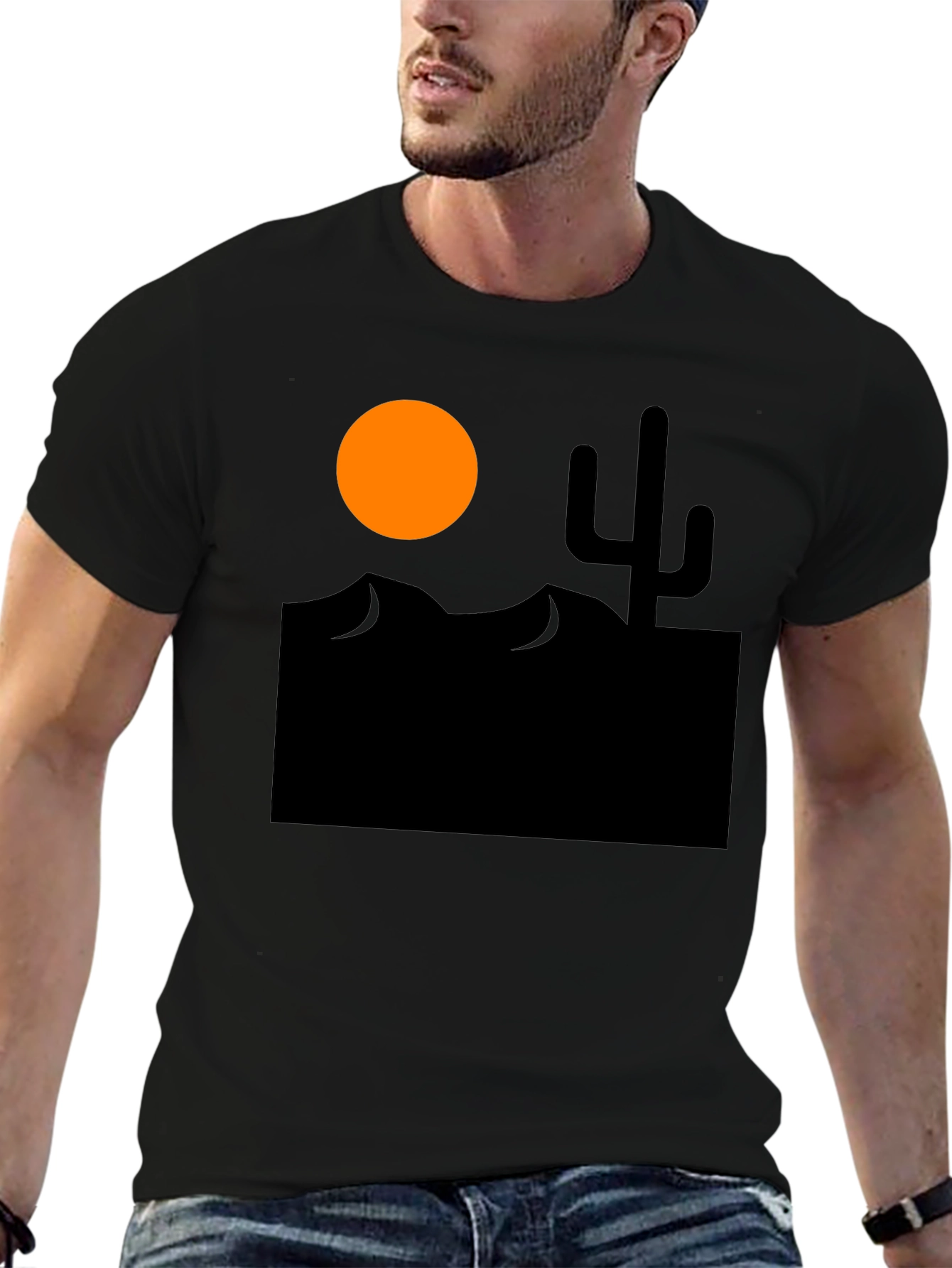 Desert Scene Graphic Tee - Black Cotton T-Shirt