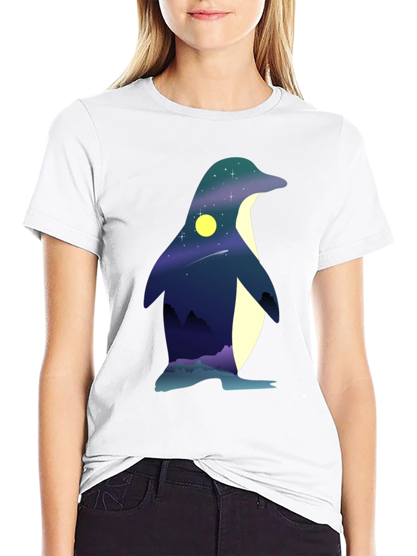 Night Sky Penguin Graphic Tee - Unique Mens T-Shirt