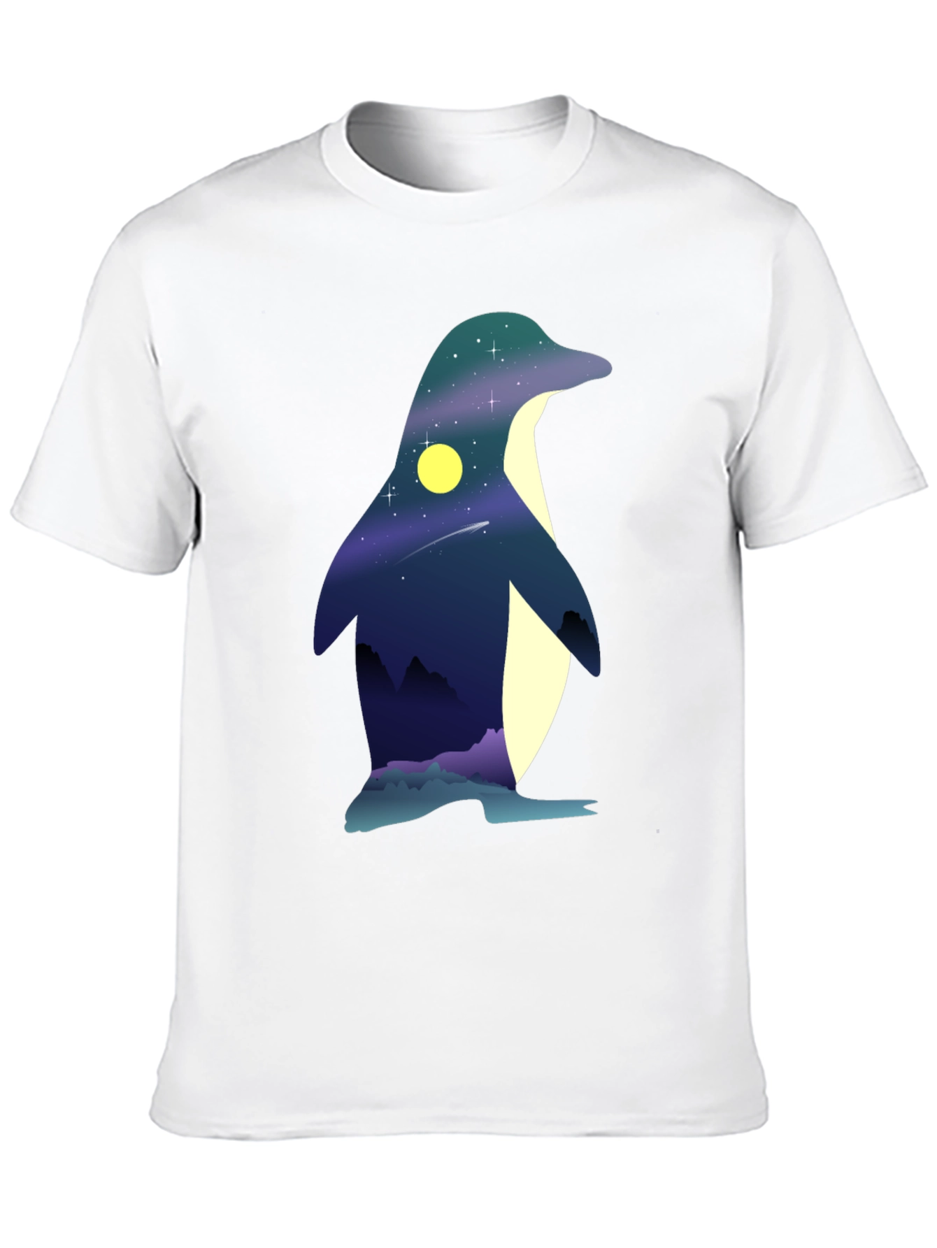 Night Sky Penguin Graphic Tee - Unique Mens T-Shirt