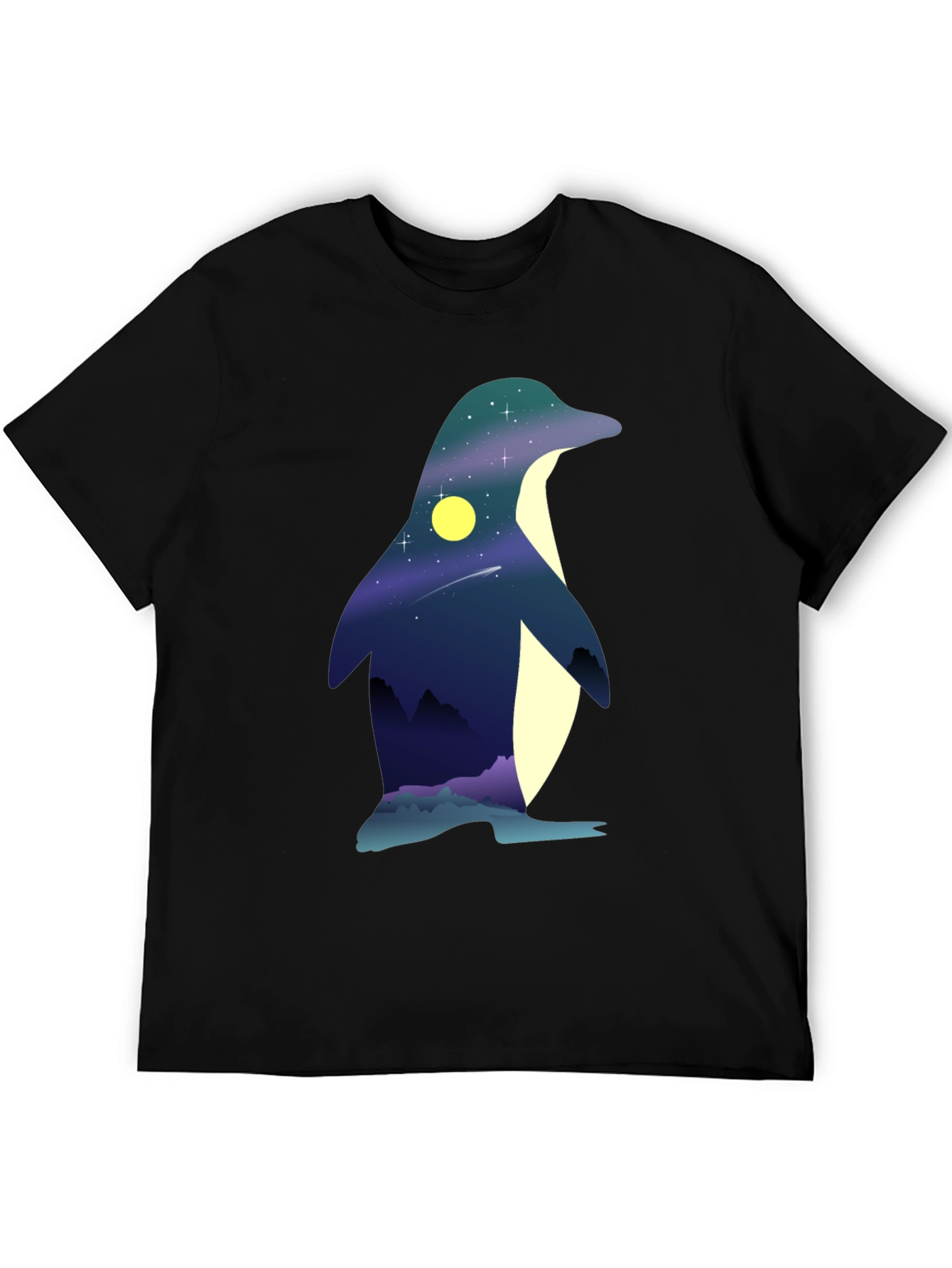 Night Sky Penguin Graphic Tee - Unique Mens T-Shirt