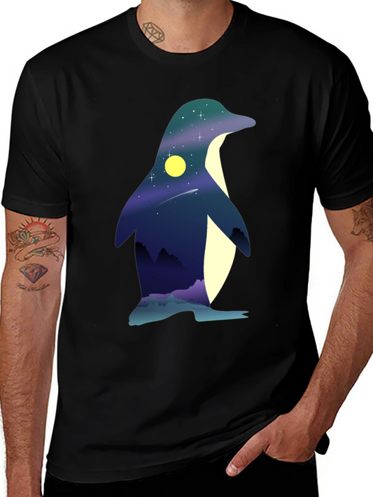 Night Sky Penguin Graphic Tee - Unique Mens T-Shirt