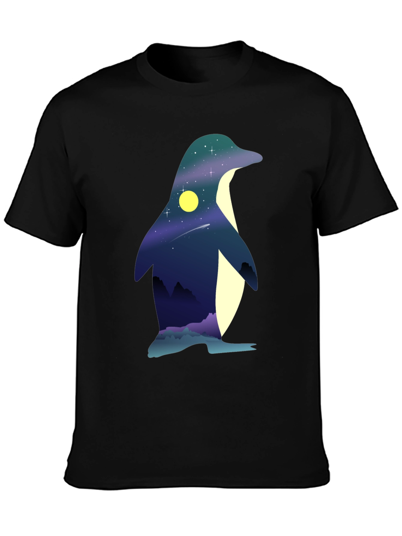 Night Sky Penguin Graphic Tee - Unique Mens T-Shirt