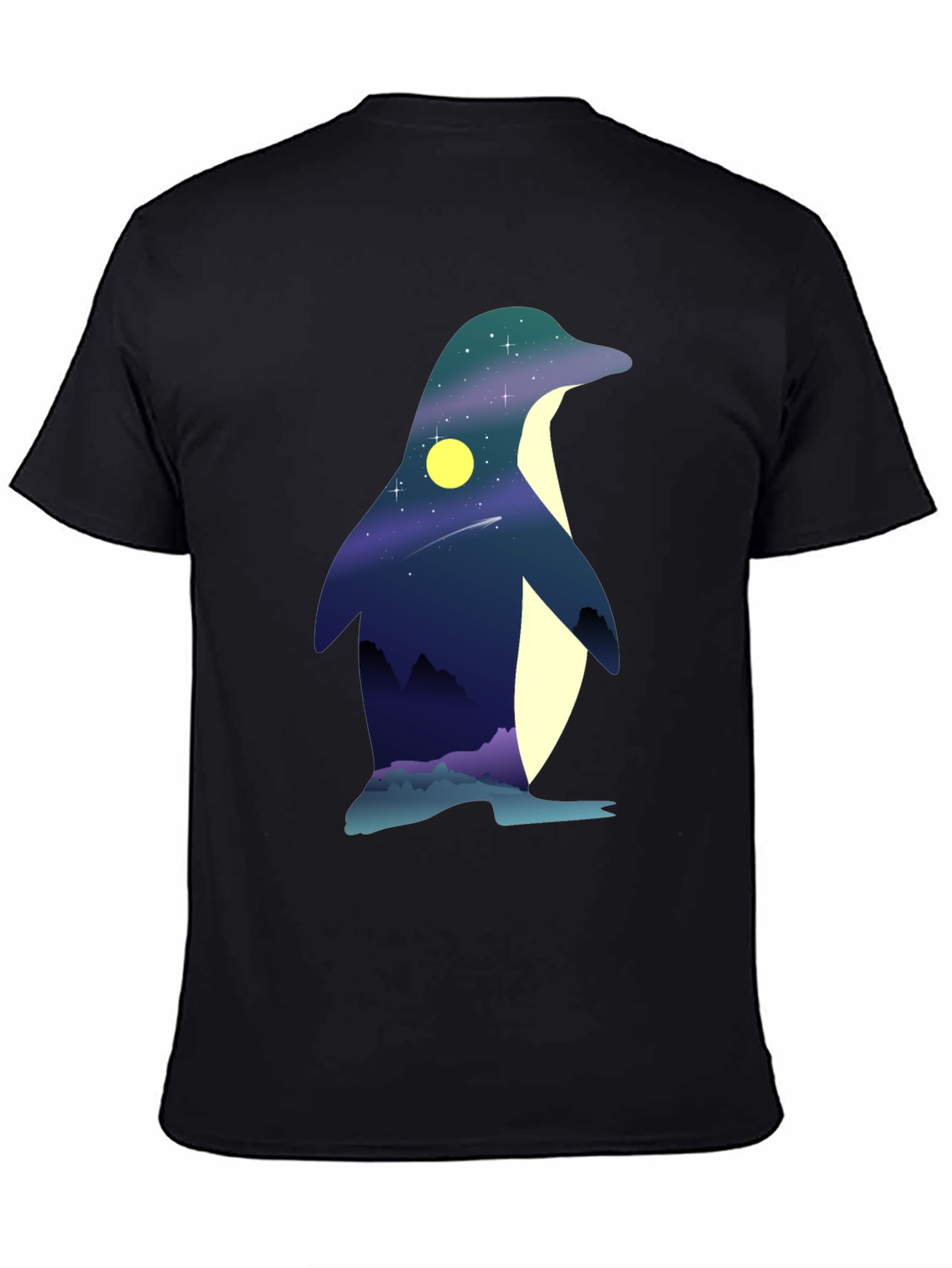 Night Sky Penguin Graphic Tee - Unique Mens T-Shirt