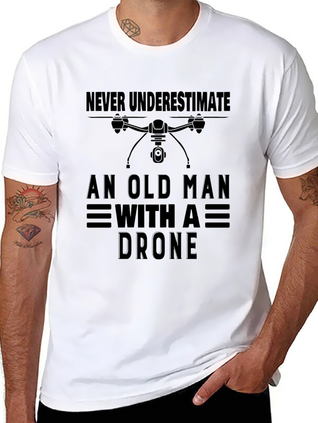 Old Man with Drone T-Shirt