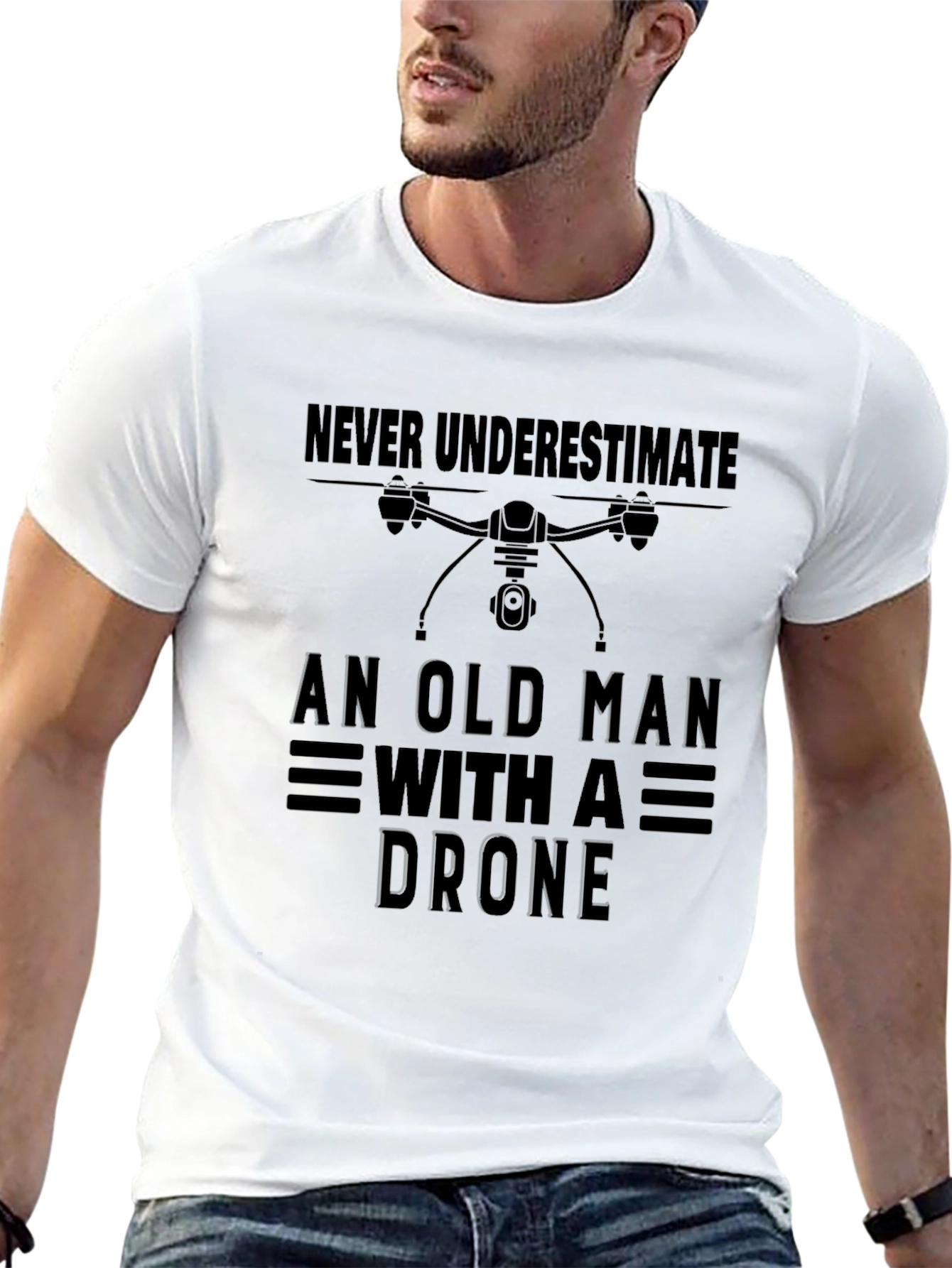 Old Man with Drone T-Shirt