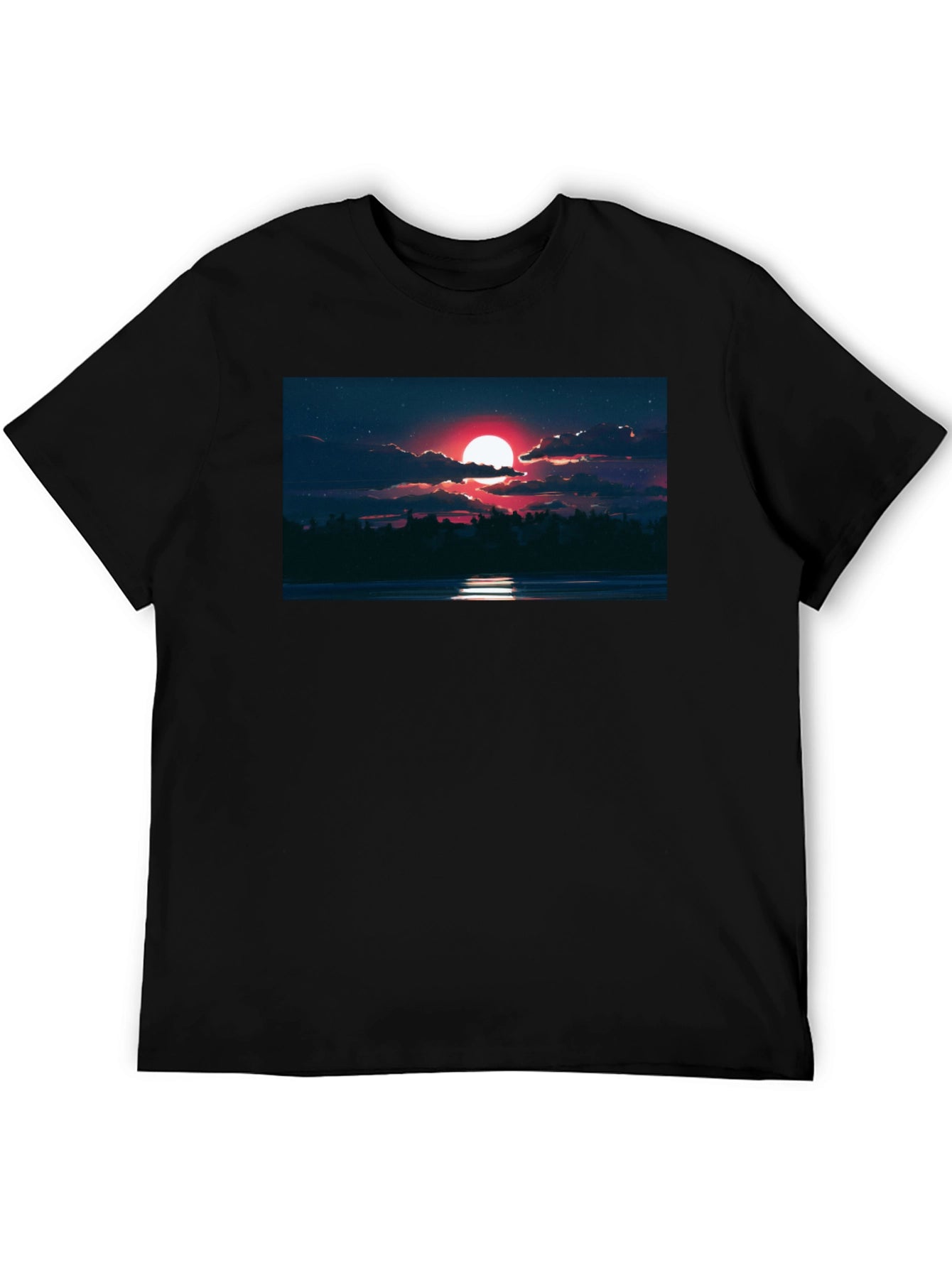 Red Moon Graphic Tee - Night Sky Scene