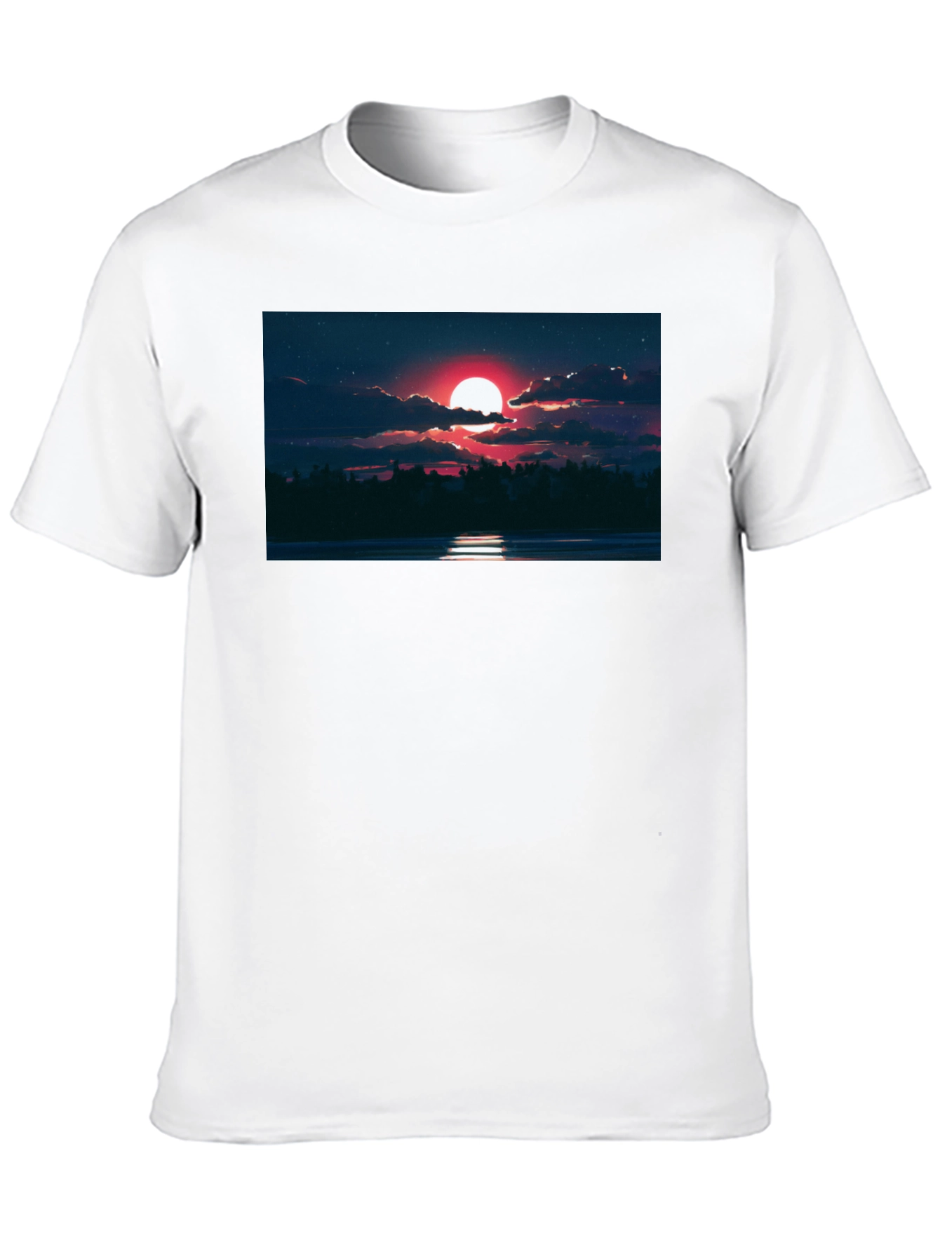 Red Moon Graphic Tee - Night Sky Scene