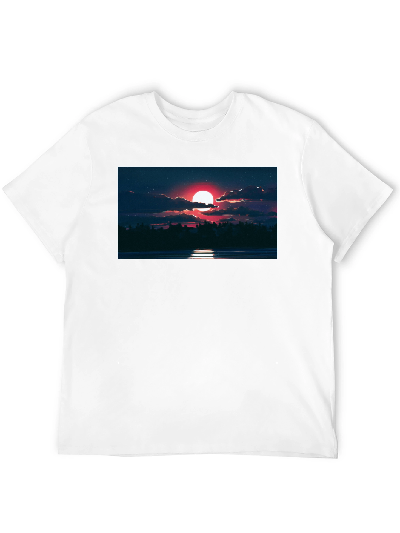 Red Moon Graphic Tee - Night Sky Scene