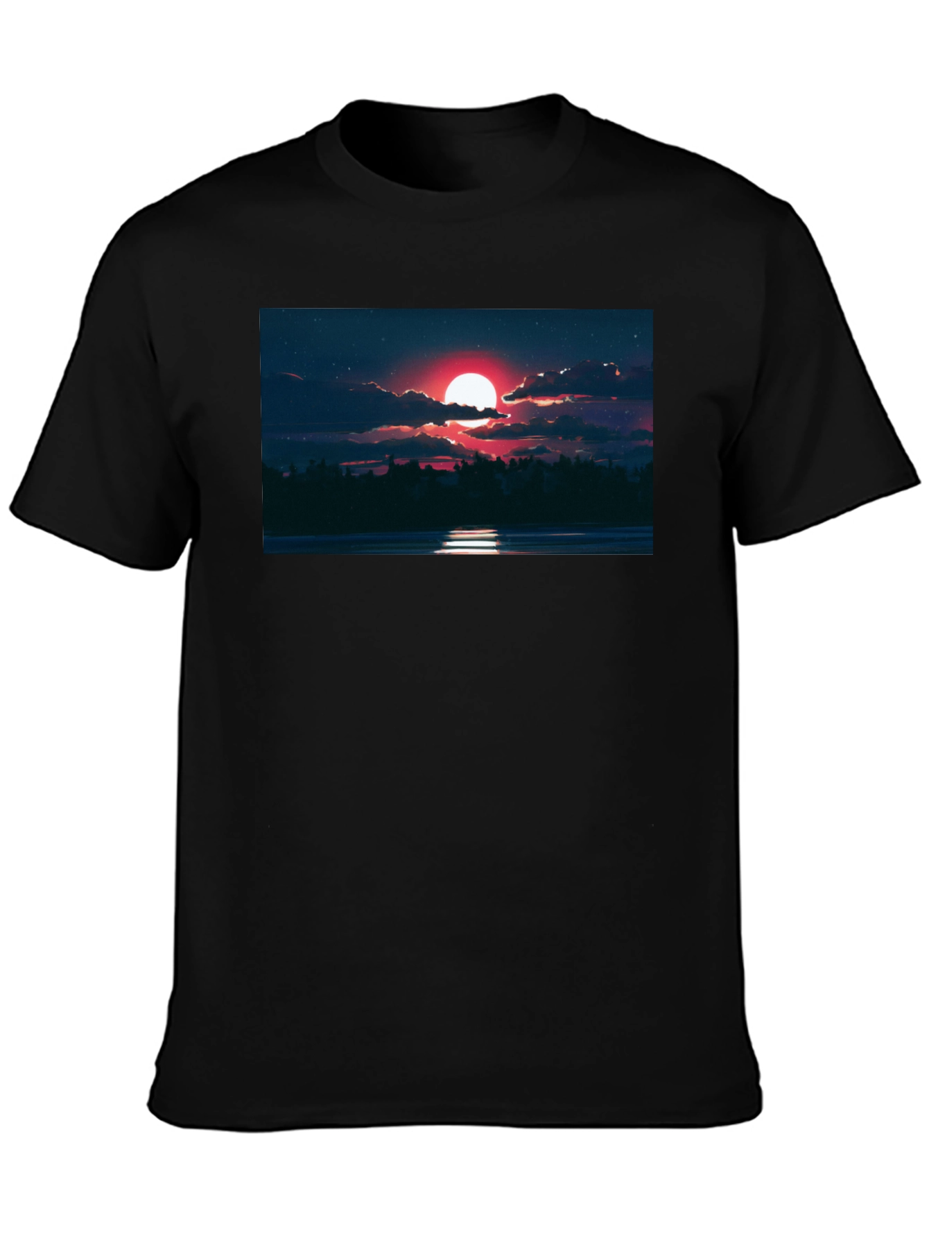 Red Moon Graphic Tee - Night Sky Scene