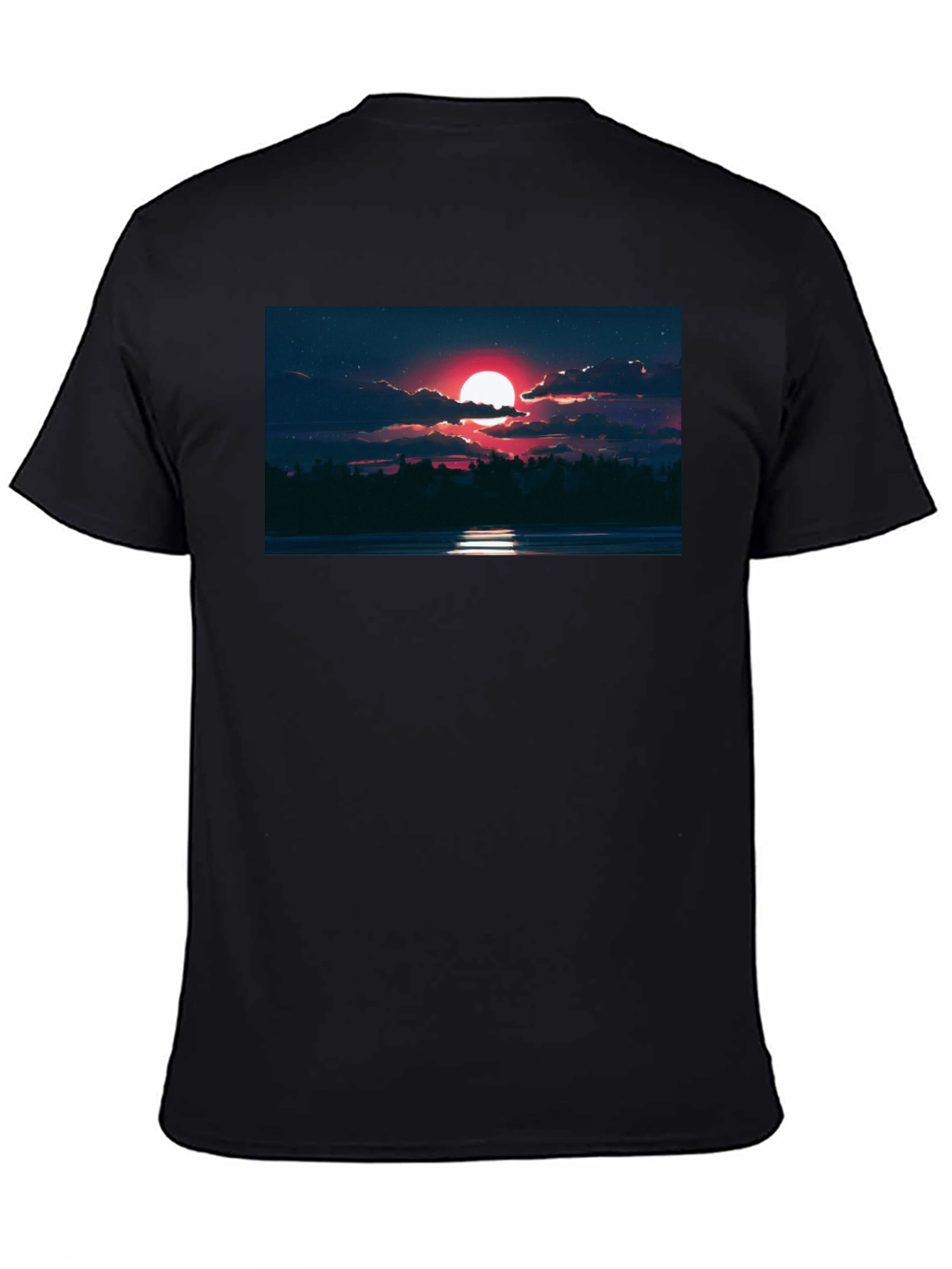 Red Moon Graphic Tee - Night Sky Scene