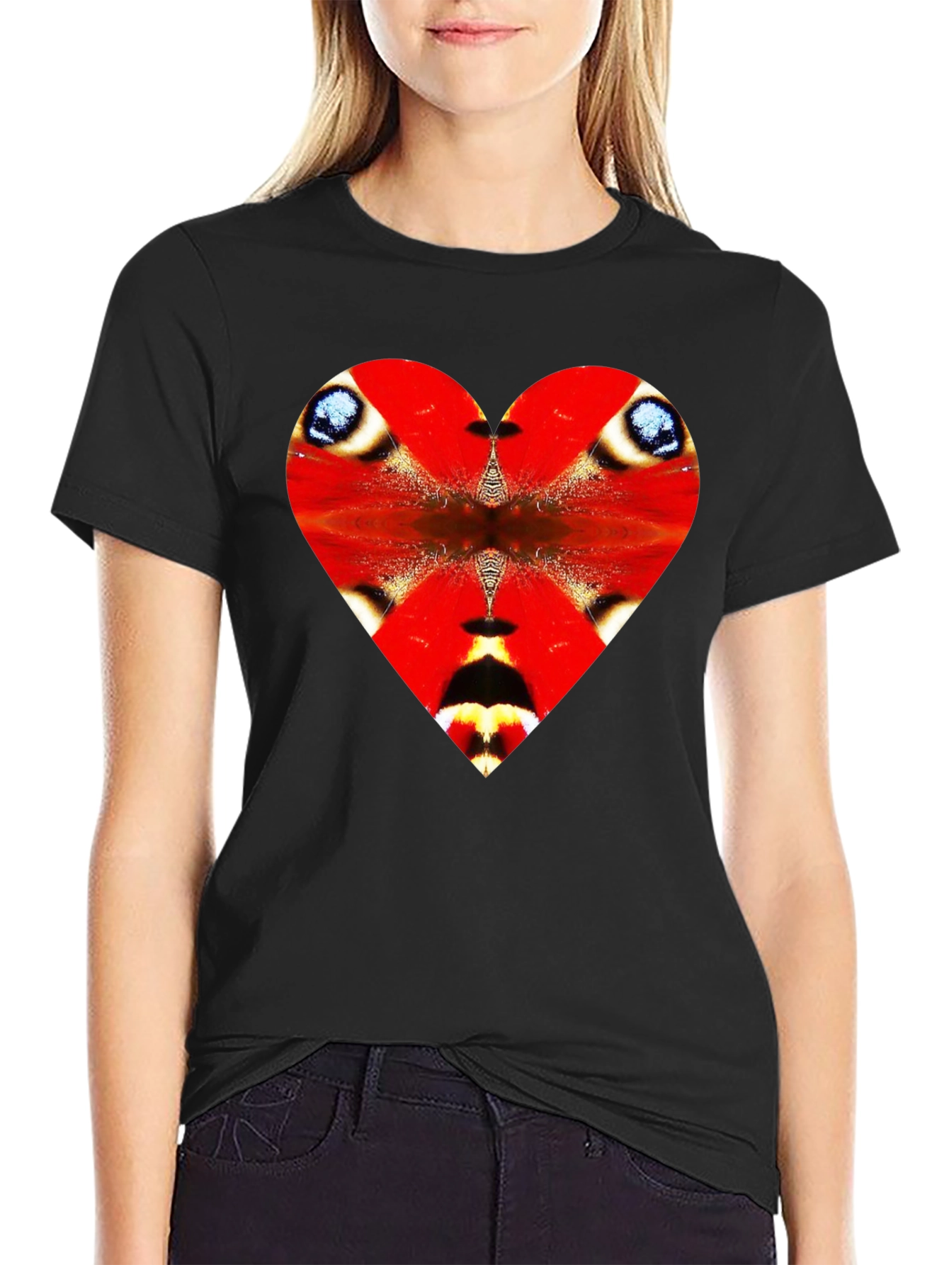 Butterfly Heart Graphic Black Tee