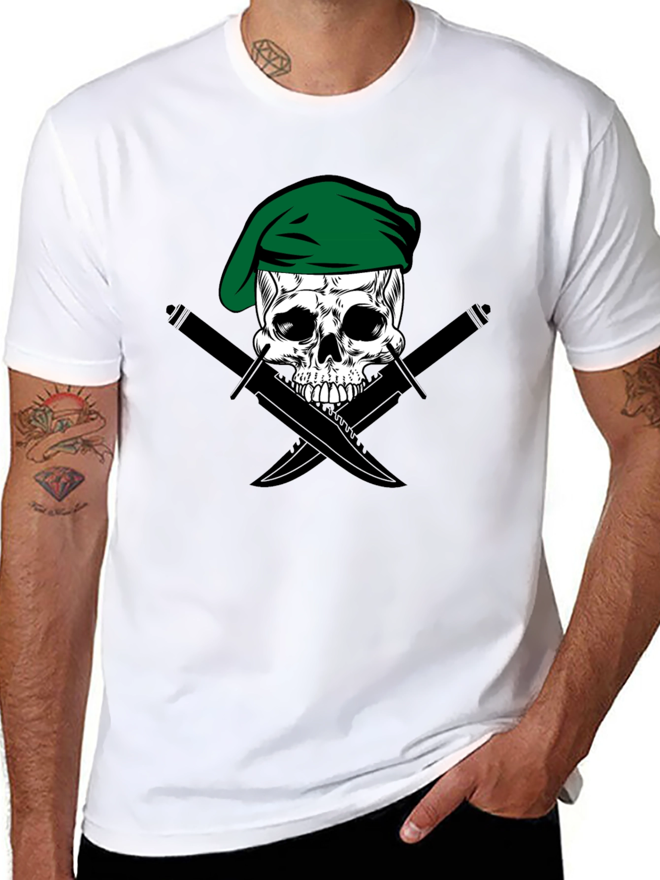 Skull & Daggers Tee - Green Beret Design