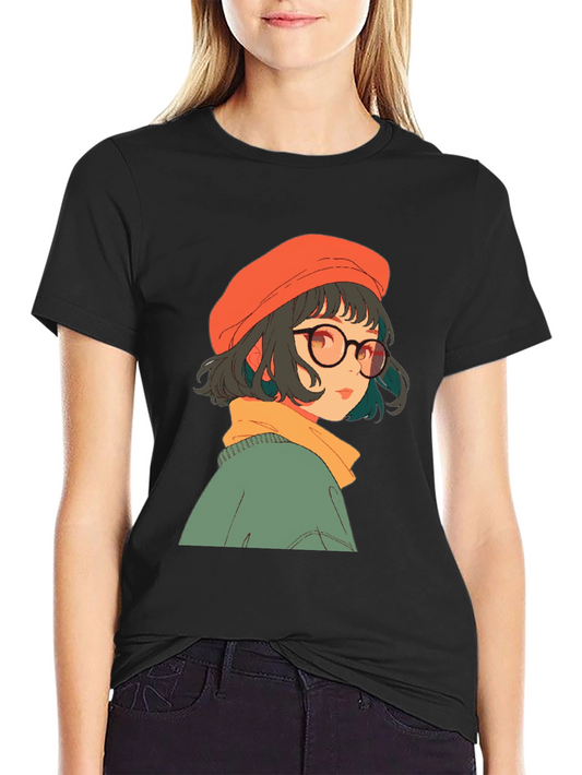 Anime Girl Graphic Print Black Tee