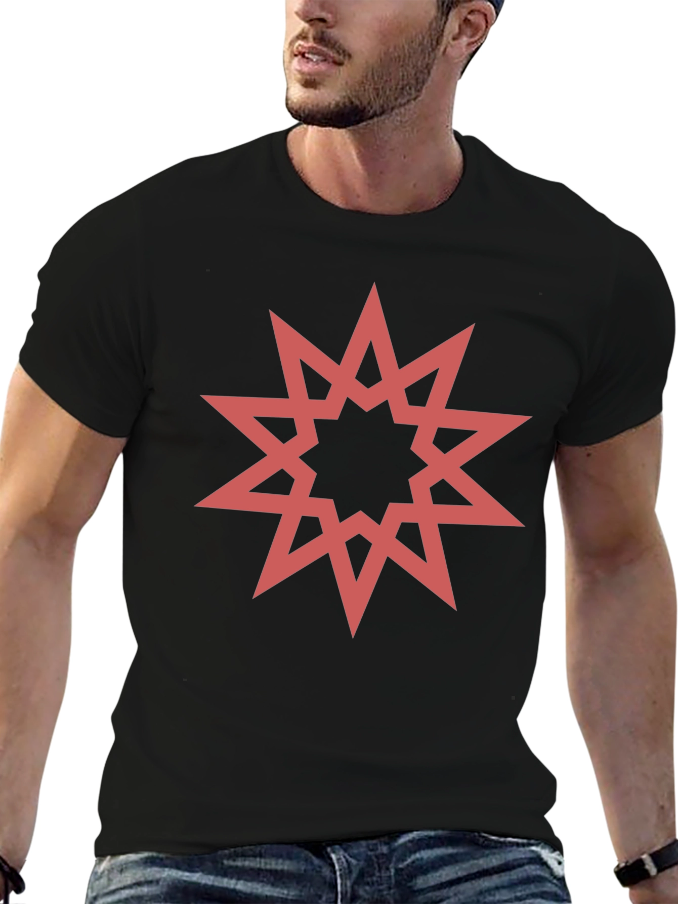 Geometric Star Graphic Black T-Shirt