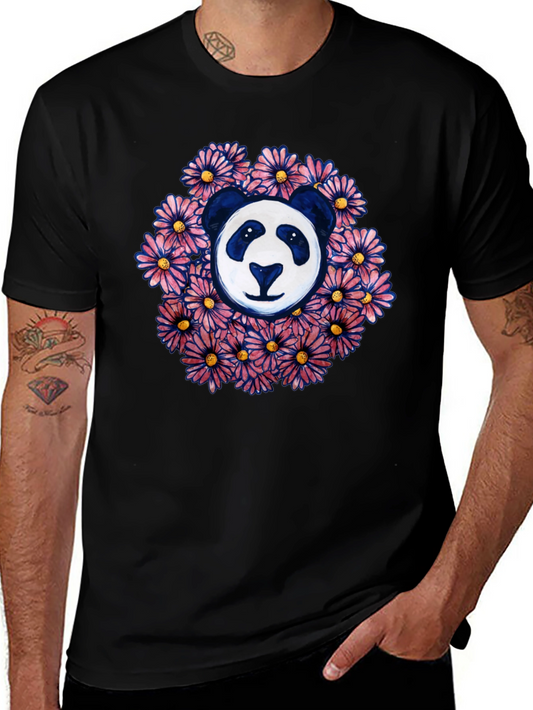 Panda Surrounded by Flowers Graphic T-Shirt