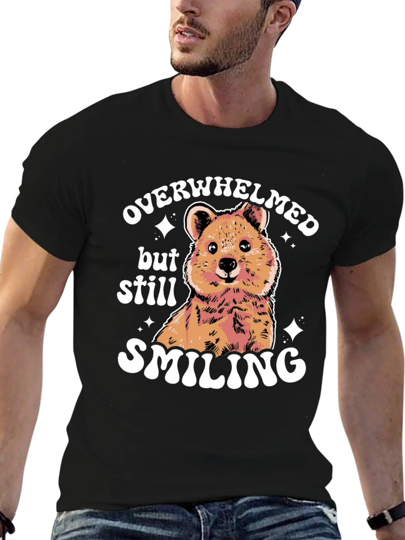 Quokka Smiling T-Shirt - Overwhelmed But Smiling