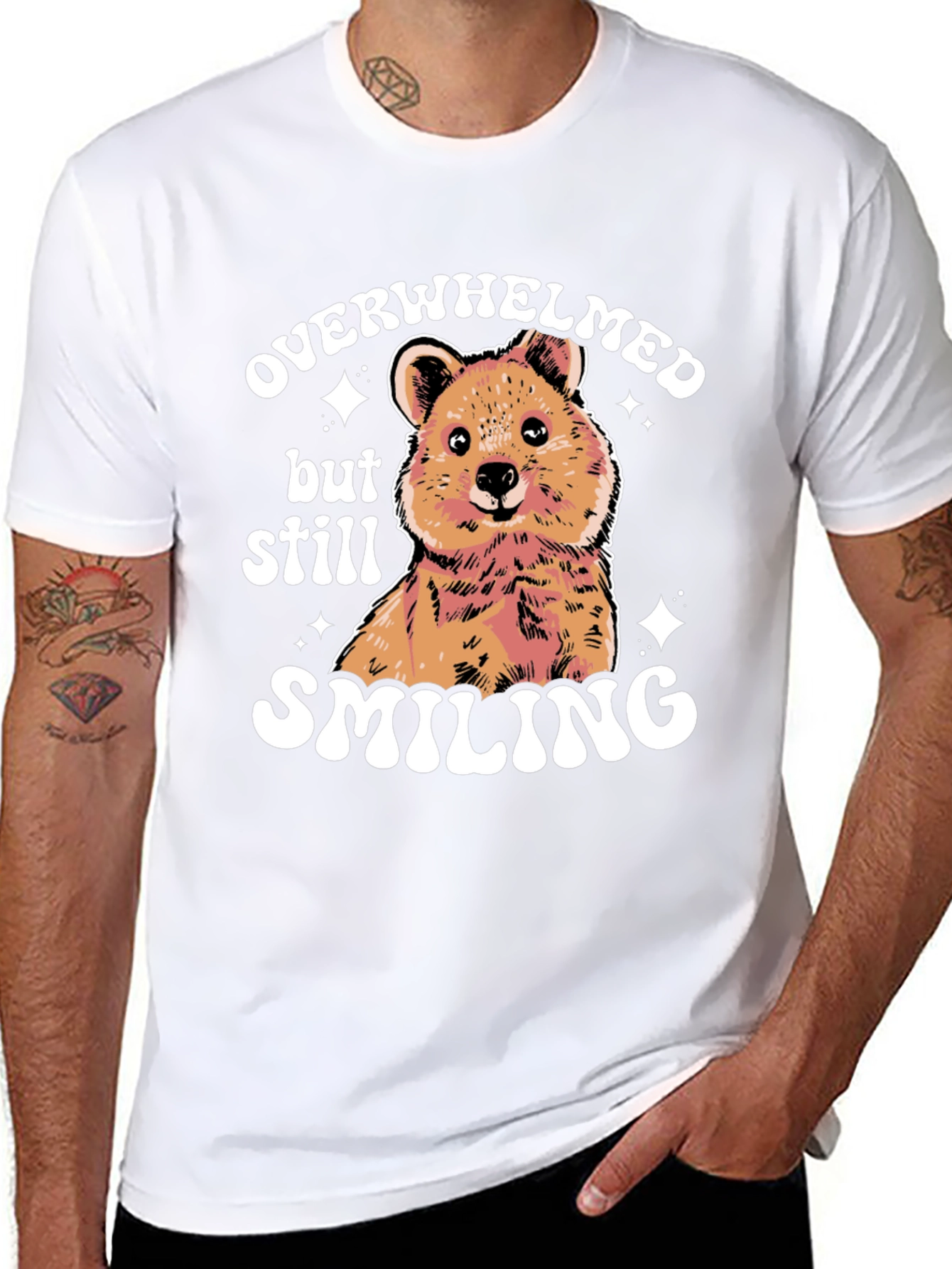 Quokka Smiling T-Shirt - Overwhelmed But Smiling