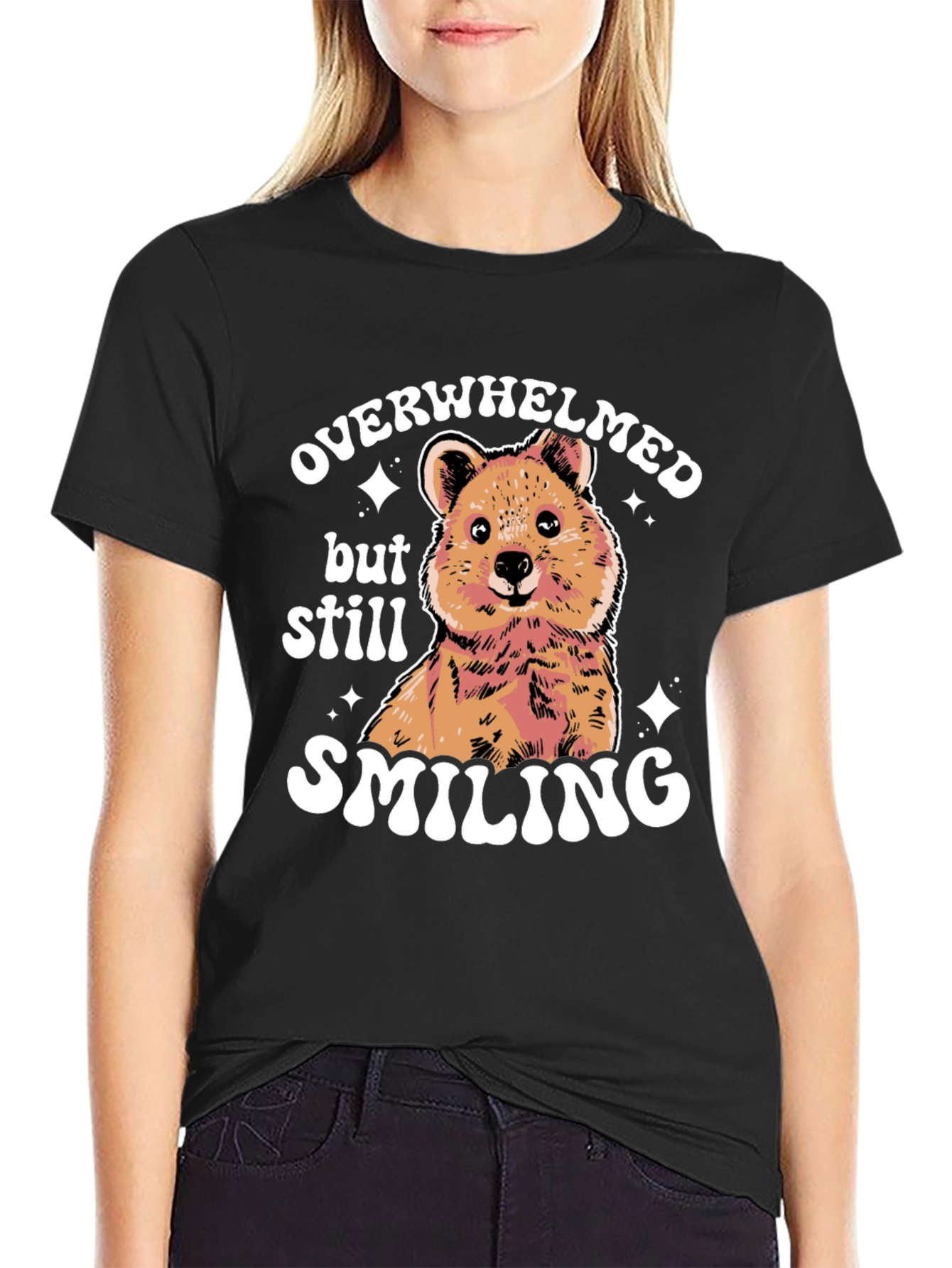 Quokka Smiling T-Shirt - Overwhelmed But Smiling