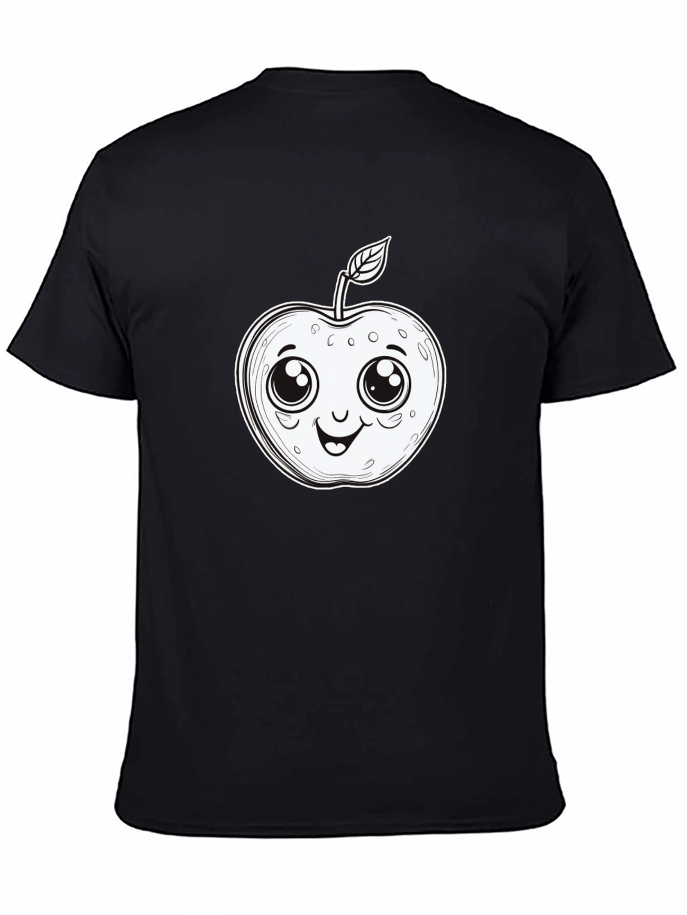 Cute Apple Cartoon Graphic Tee - Black T-Shirt
