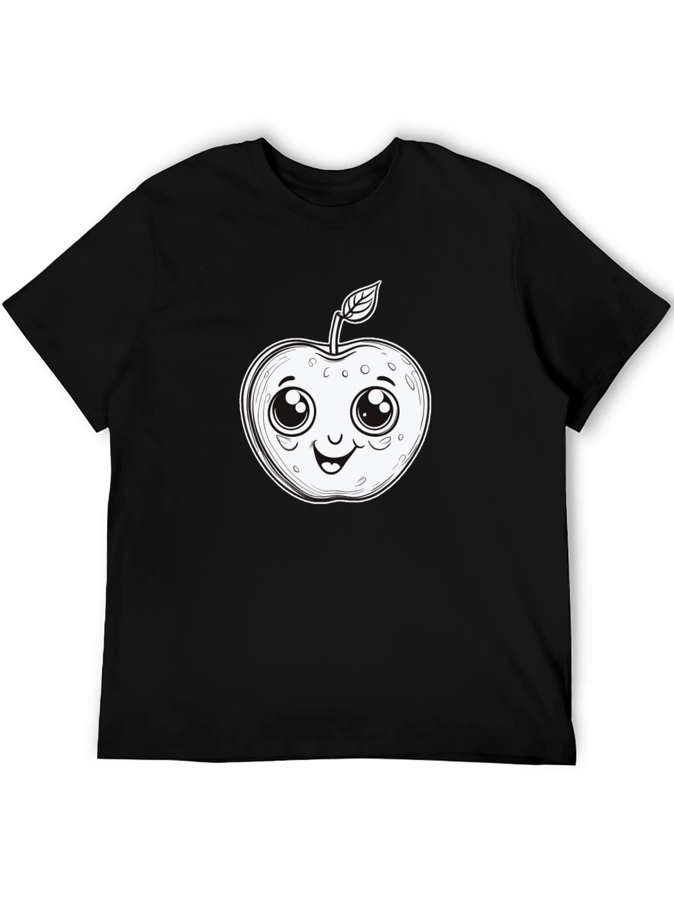 Cute Apple Cartoon Graphic Tee - Black T-Shirt