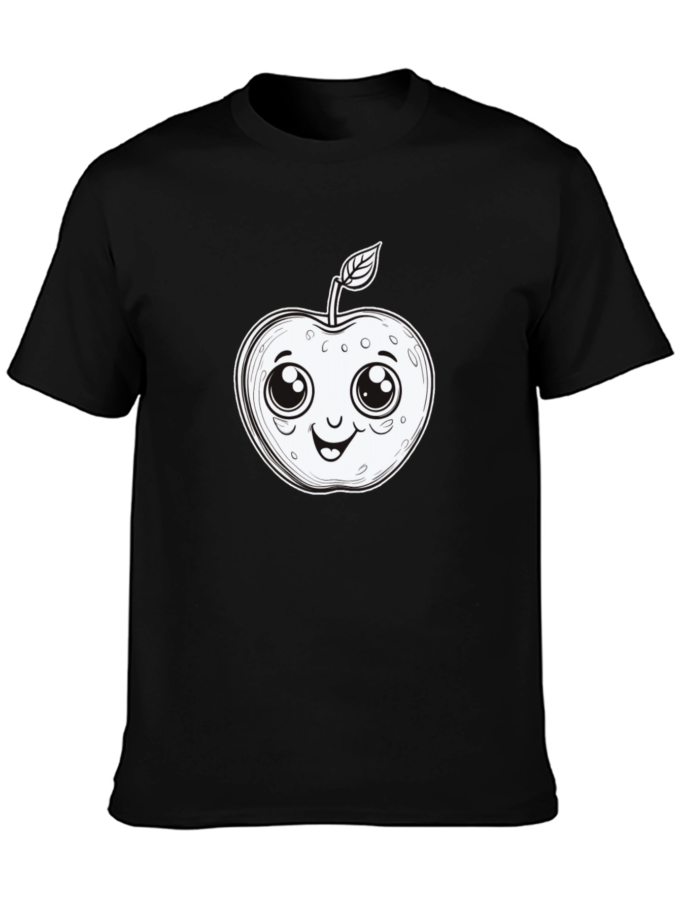 Cute Apple Cartoon Graphic Tee - Black T-Shirt