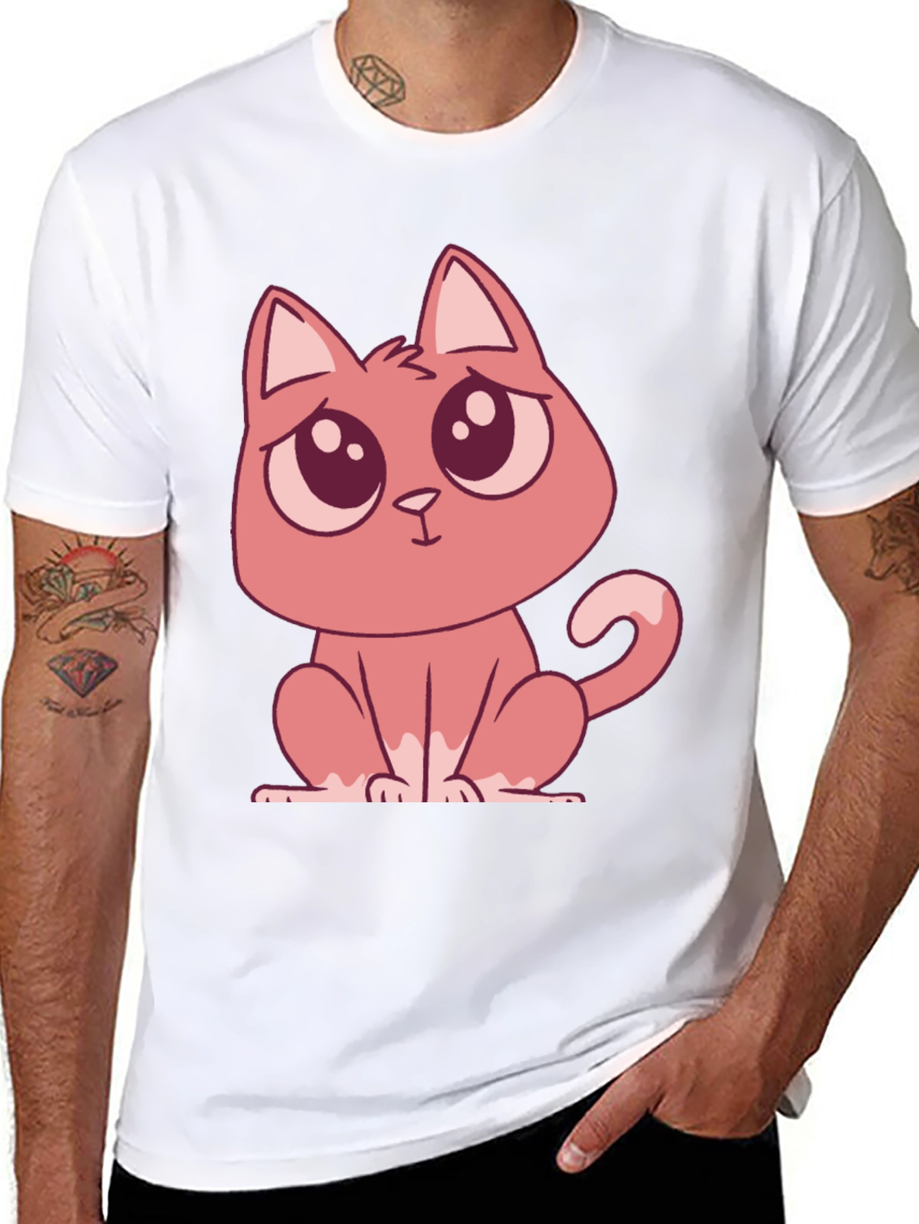 Cute Cartoon Cat Graphic Tee - Black T-Shirt