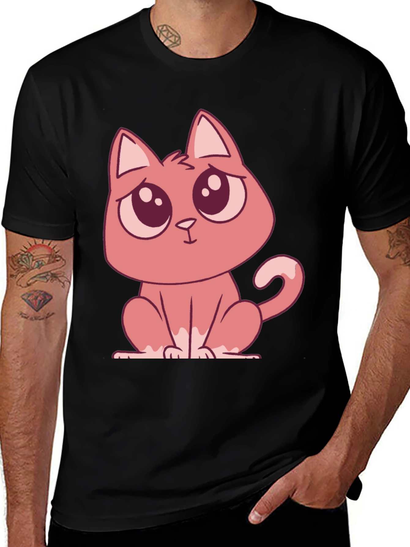 Cute Cartoon Cat Graphic Tee - Black T-Shirt