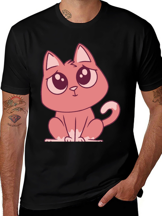 Cute Cartoon Cat Graphic Tee - Black T-Shirt
