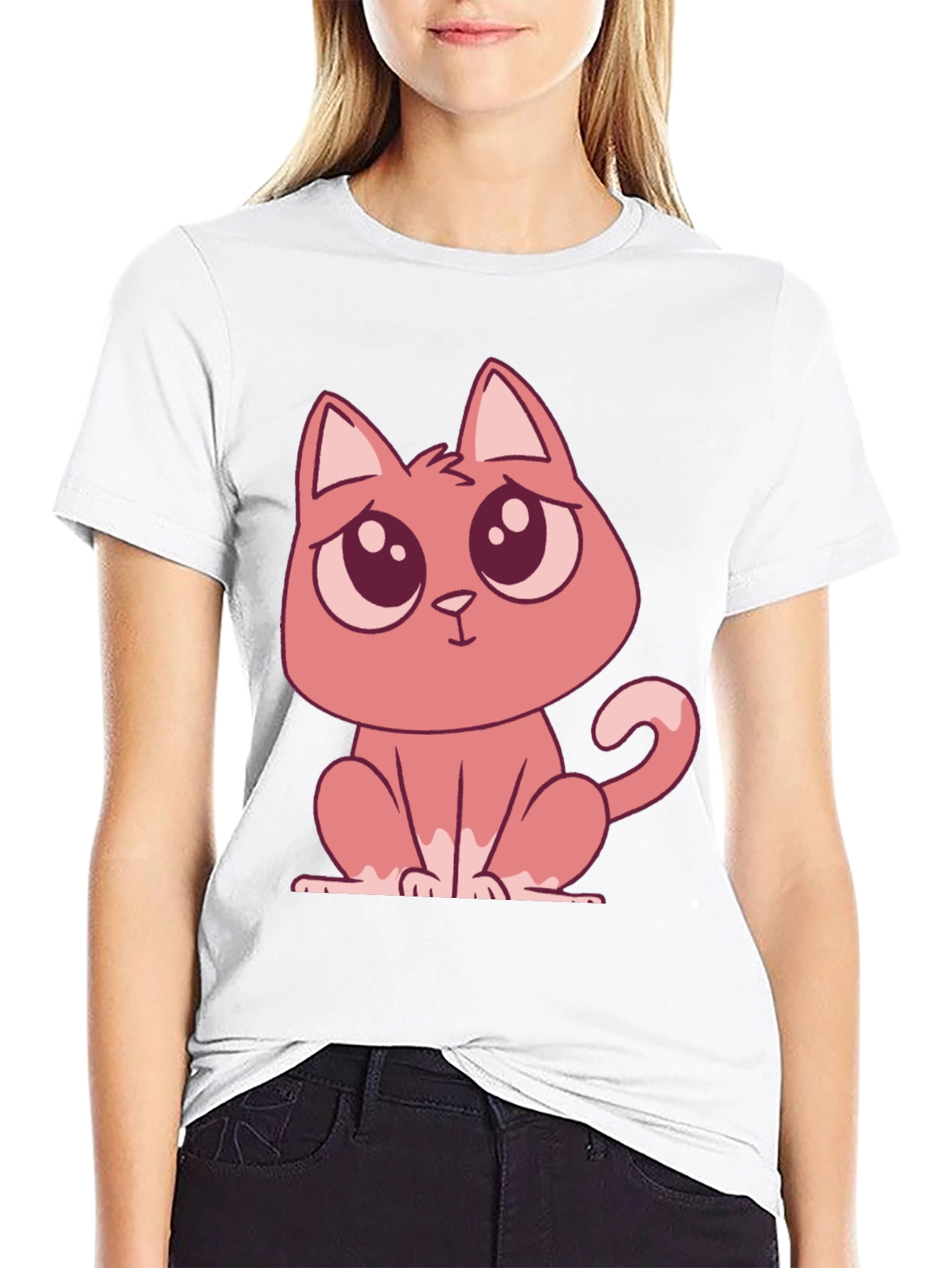 Cute Cartoon Cat Graphic Tee - Black T-Shirt
