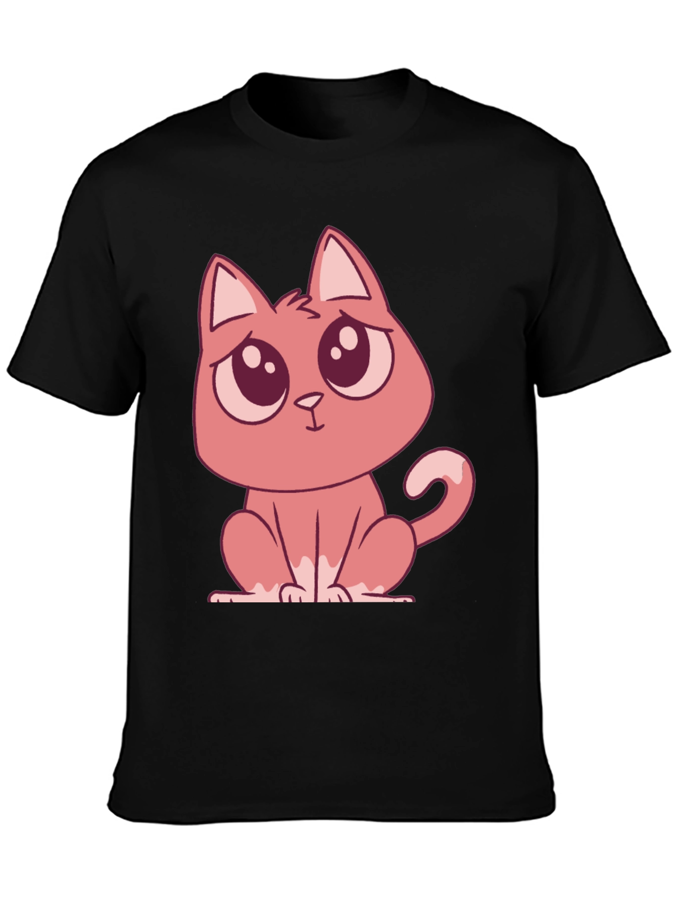 Cute Cartoon Cat Graphic Tee - Black T-Shirt
