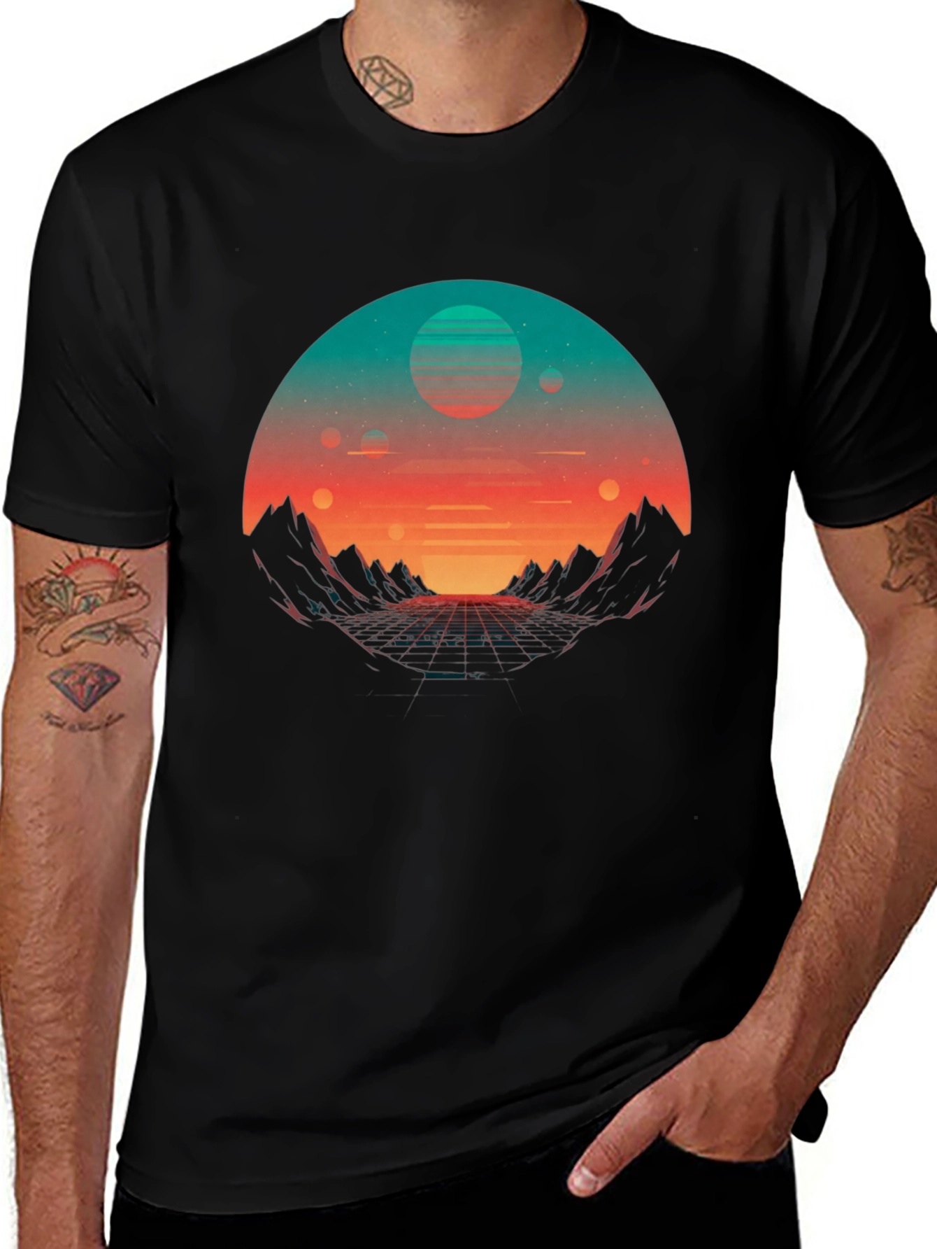 Retro Sunset Graphic Tee - Synthwave Style