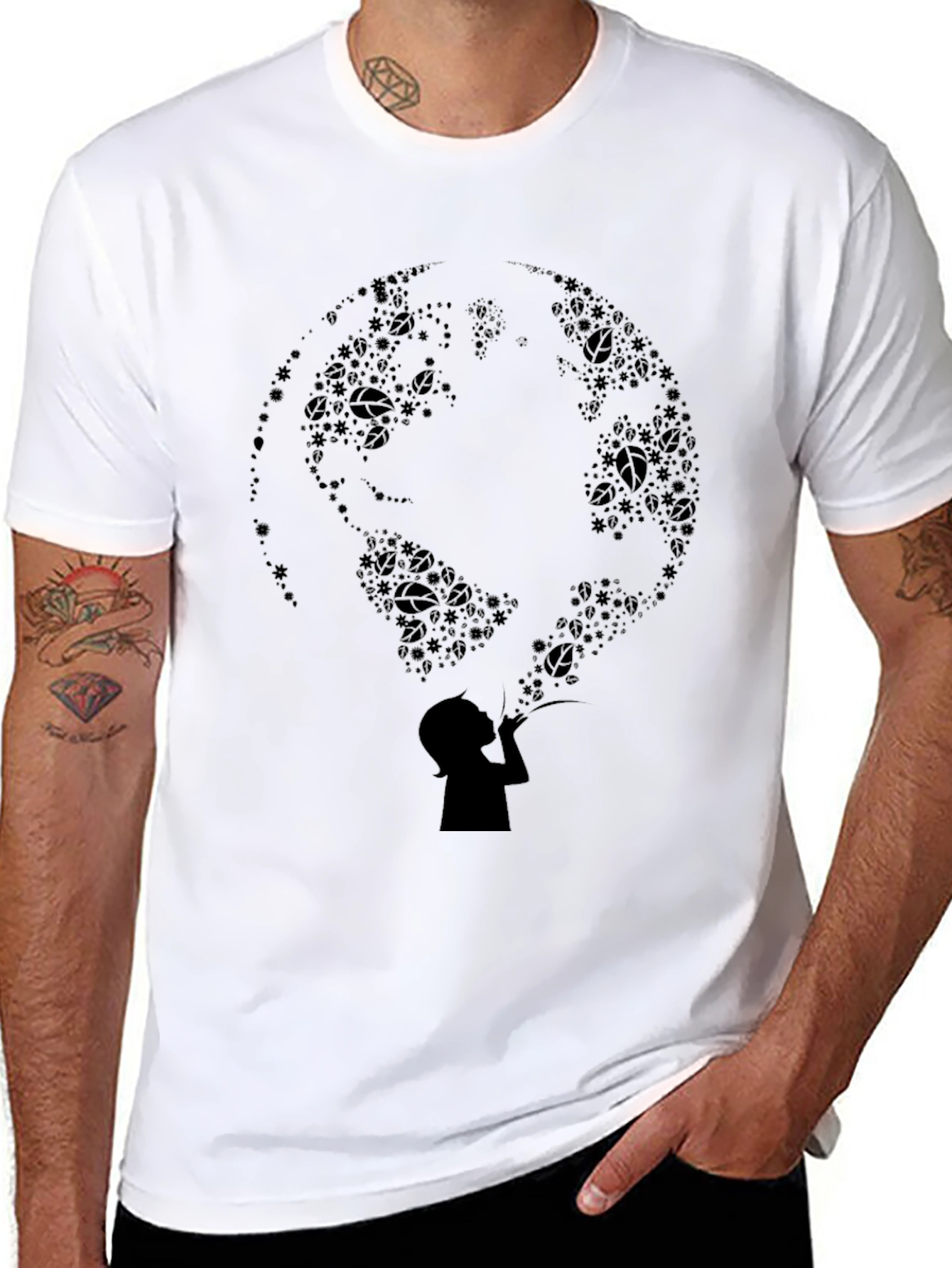 Silhouette Earth Bubble Tee - Black Graphic T-Shirt