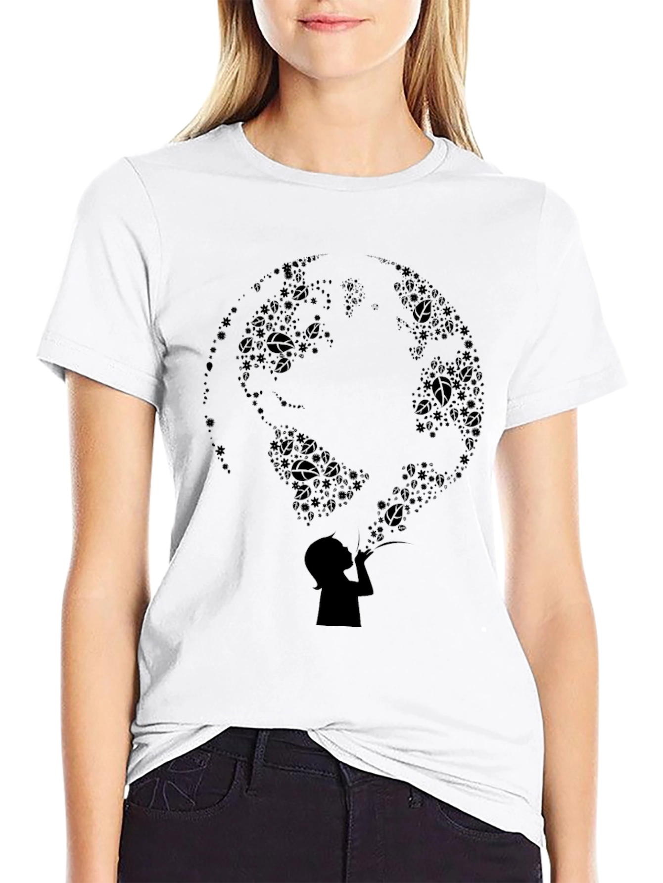 Silhouette Earth Bubble Tee - Black Graphic T-Shirt