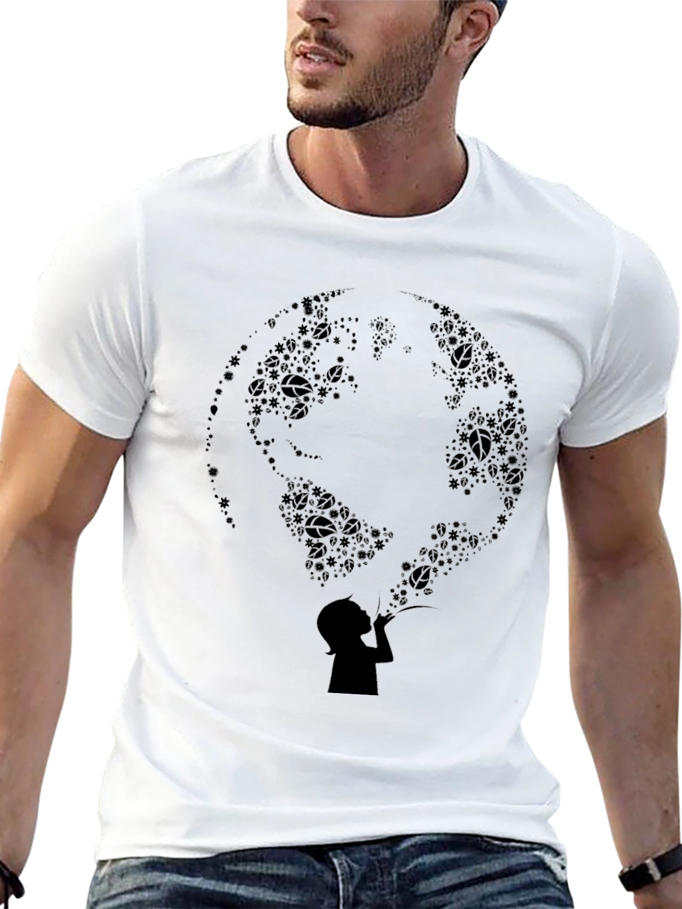 Silhouette Earth Bubble Tee - Black Graphic T-Shirt
