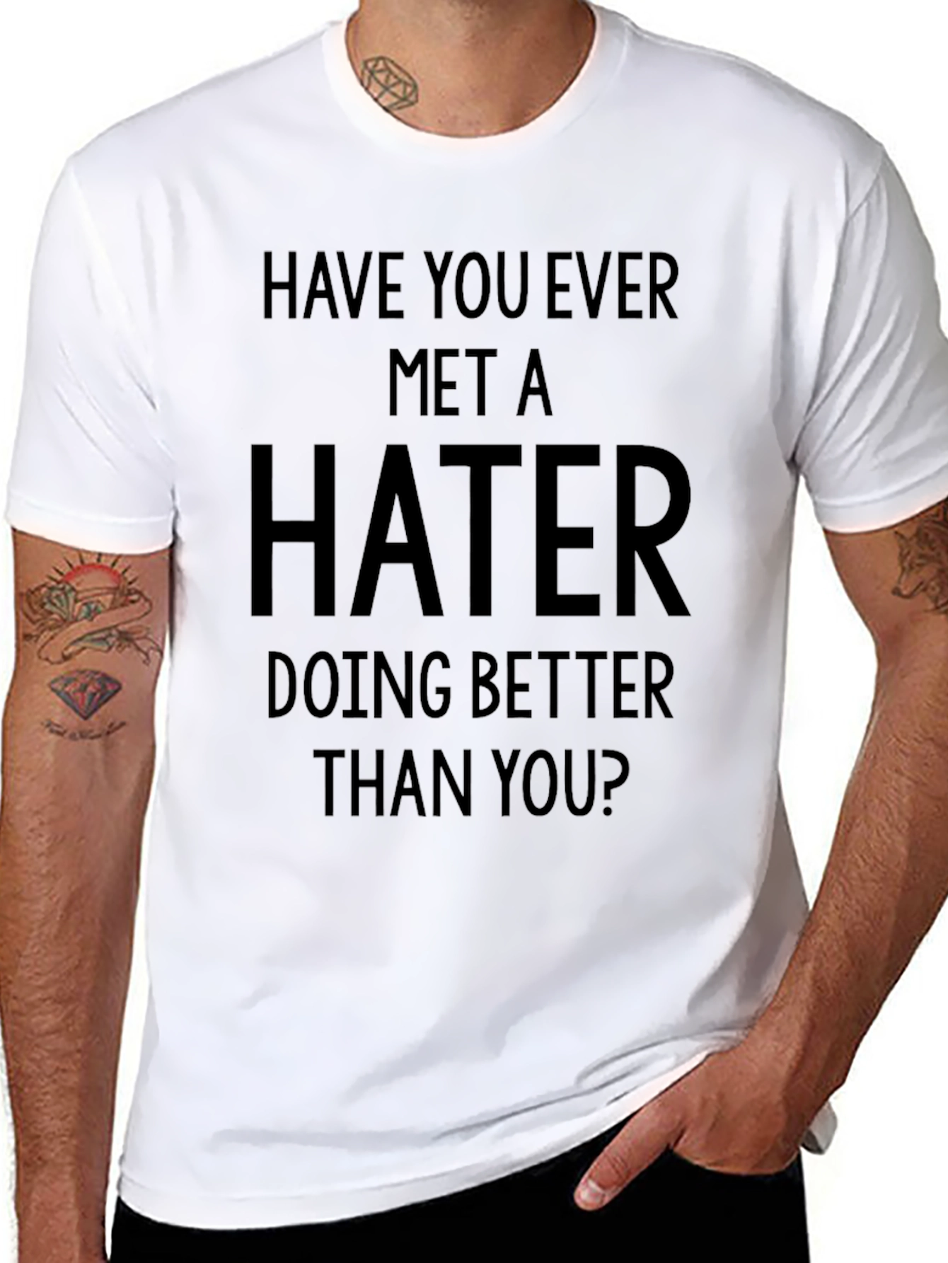 Hater Slogan Tee - Black Graphic Print Crewneck T-Shirt
