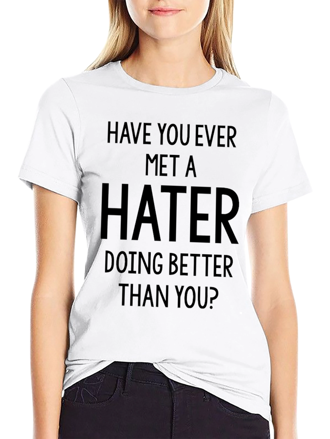 Hater Slogan Tee - Black Graphic Print Crewneck T-Shirt