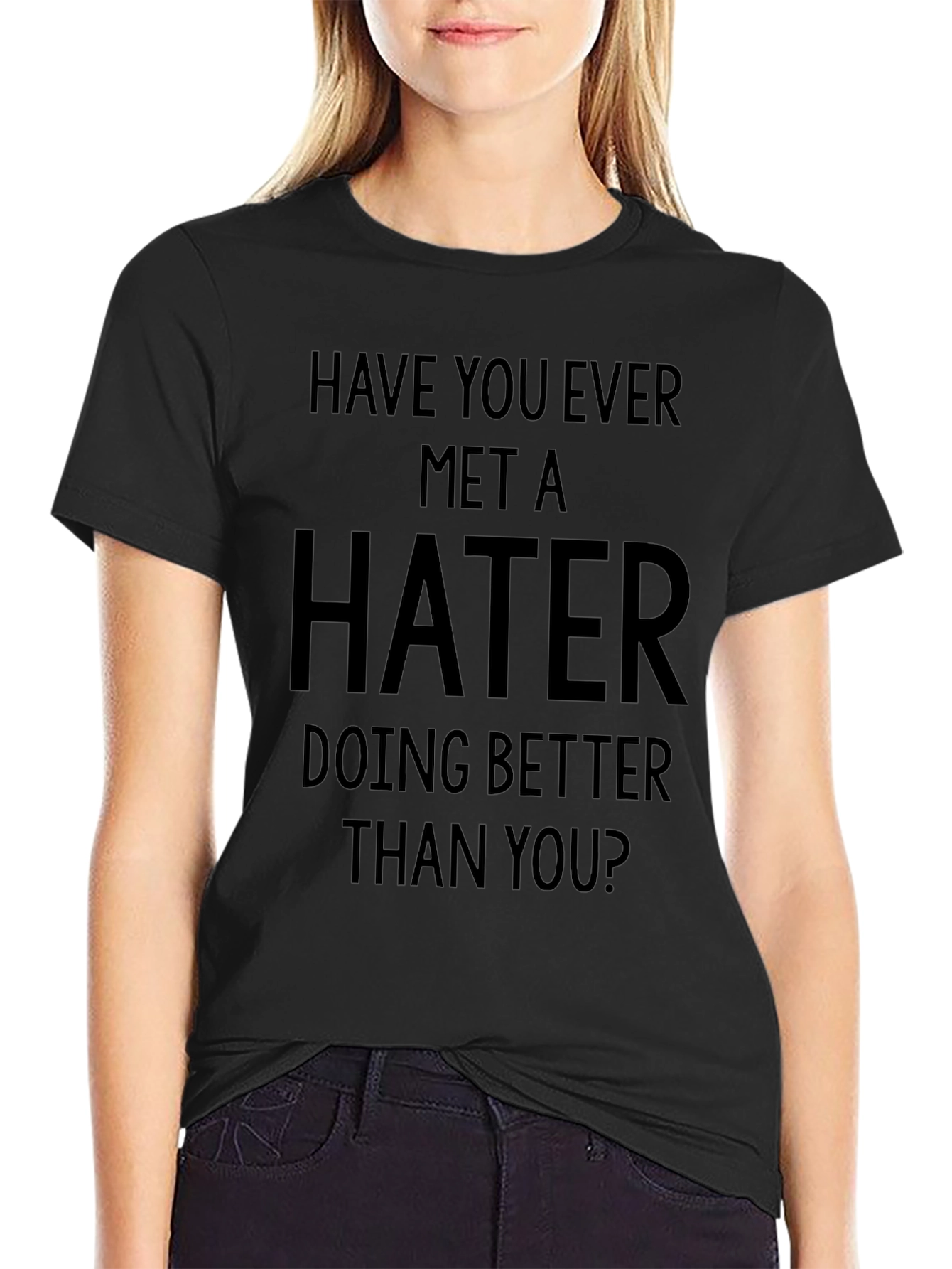 Hater Slogan Tee - Black Graphic Print Crewneck T-Shirt