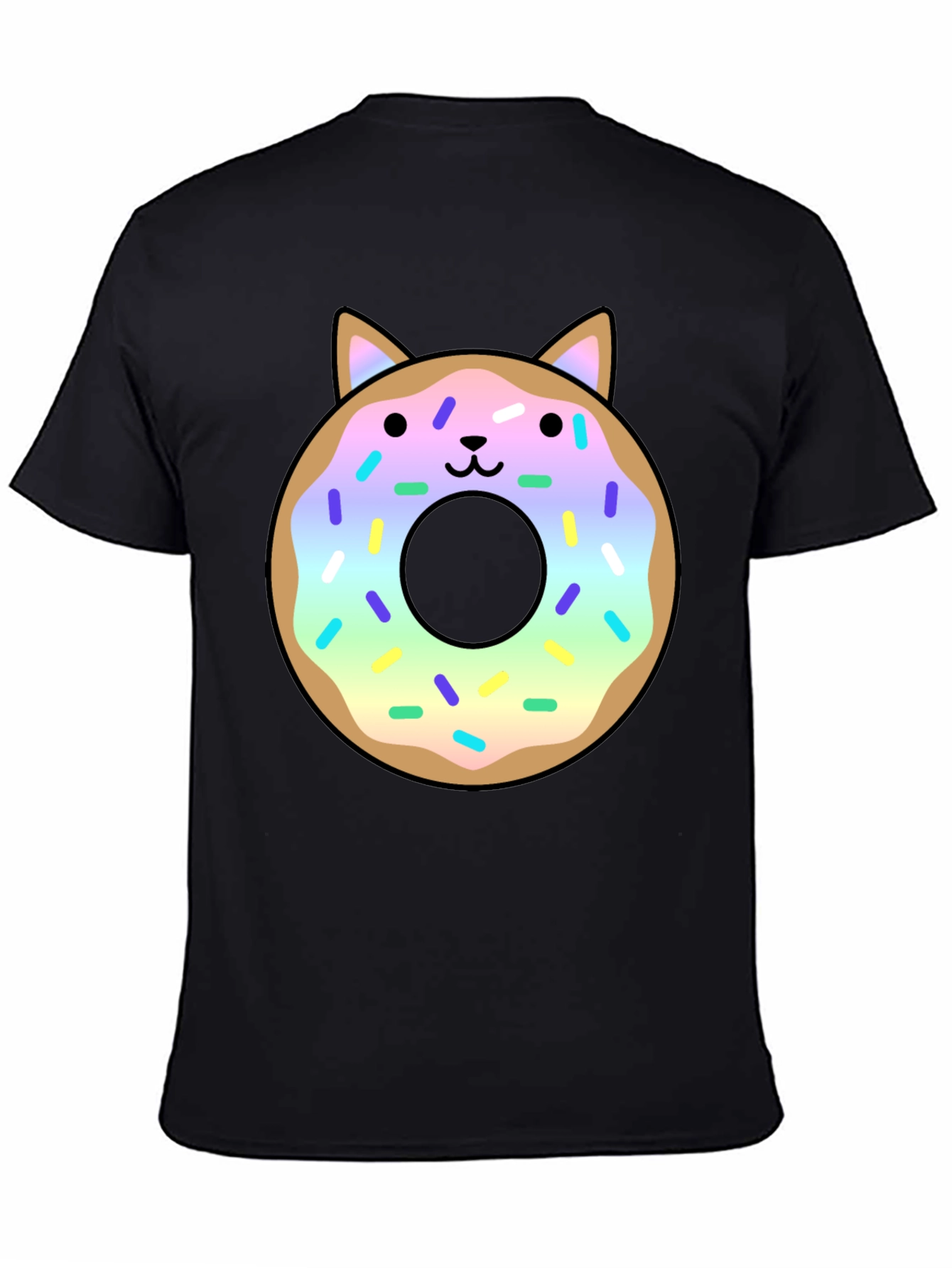Cute Cat Donut Graphic Tee - Black Unisex T-Shirt