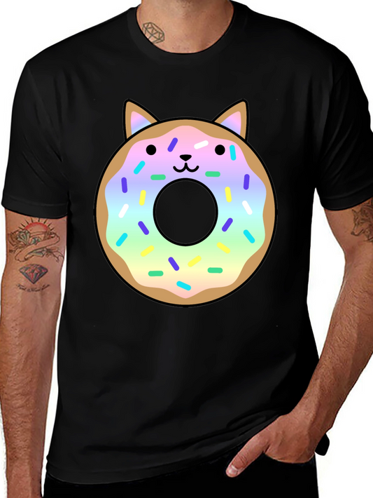 Cute Cat Donut Graphic Tee - Black Unisex T-Shirt