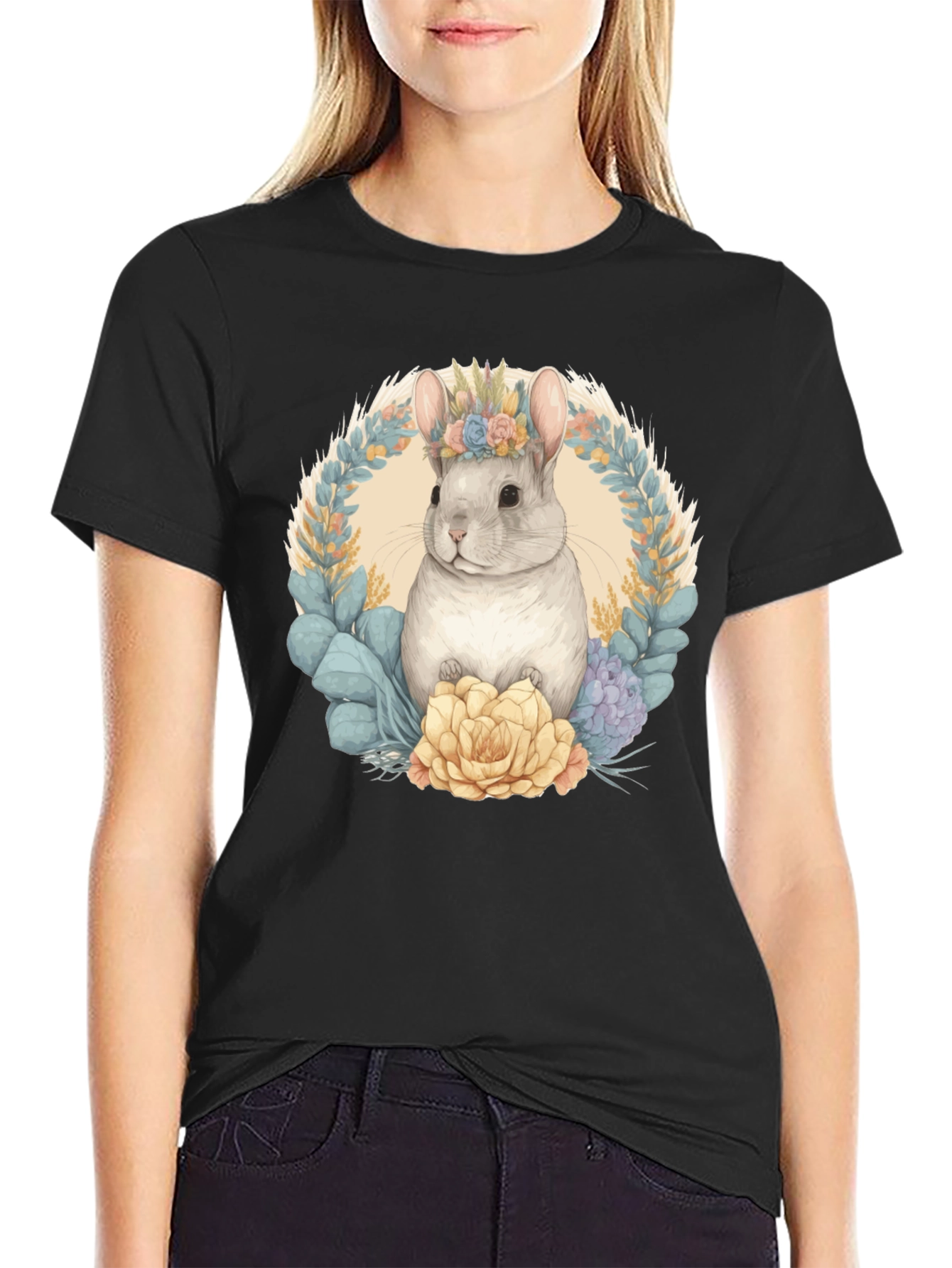 Chinchilla Floral Wreath Graphic Tee