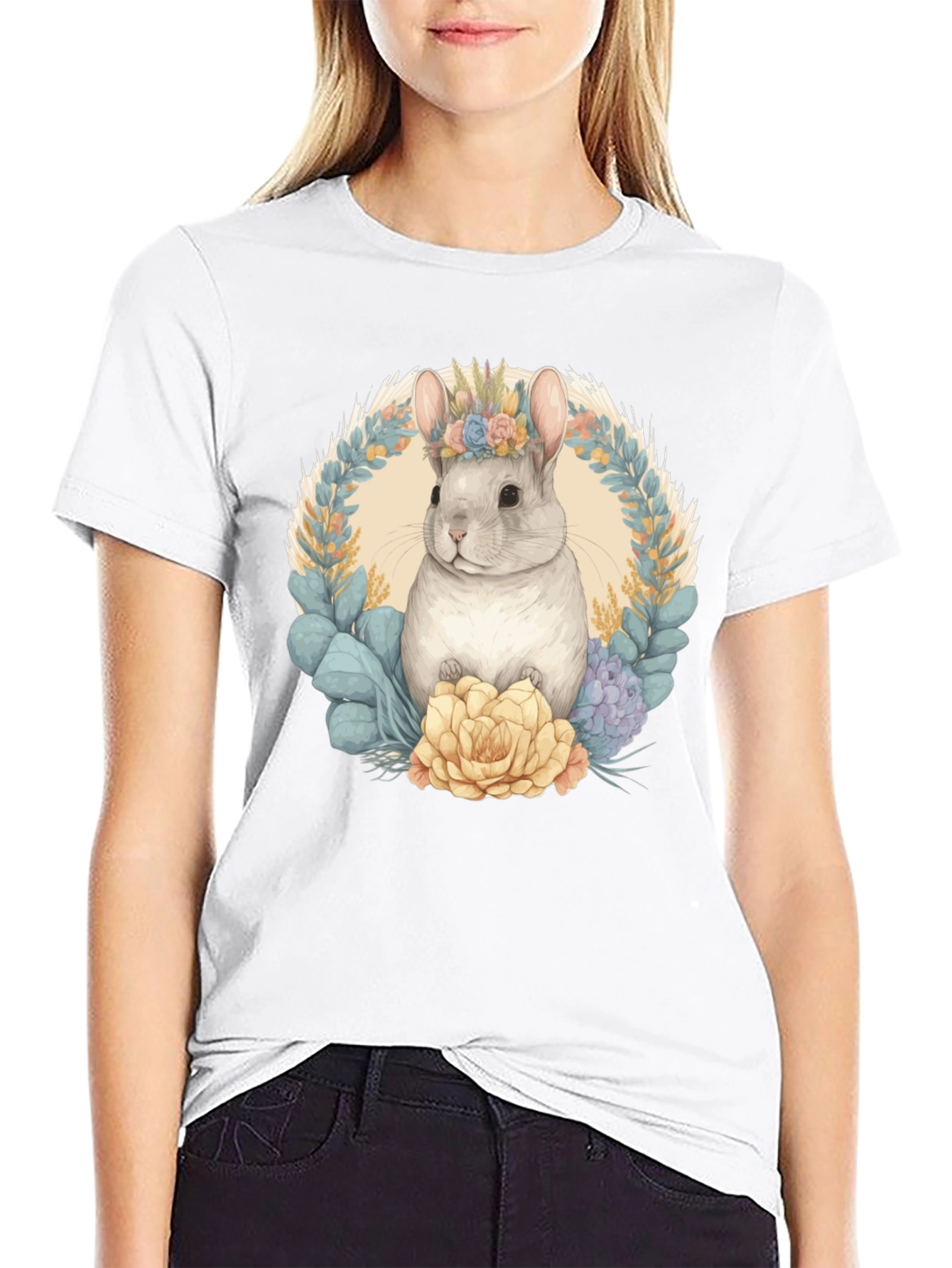 Chinchilla Floral Wreath Graphic Tee