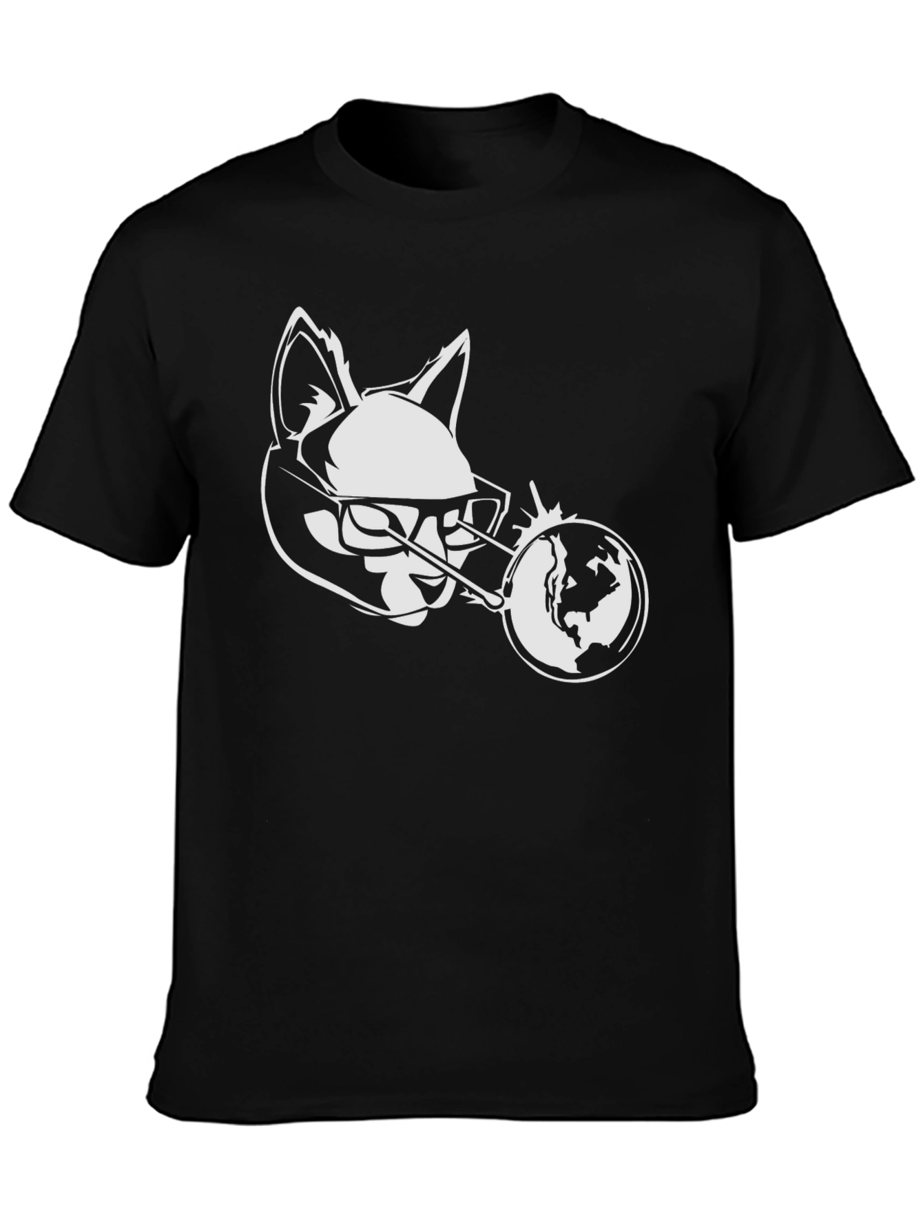 Cool Cat Globe Graphic Black T-Shirt